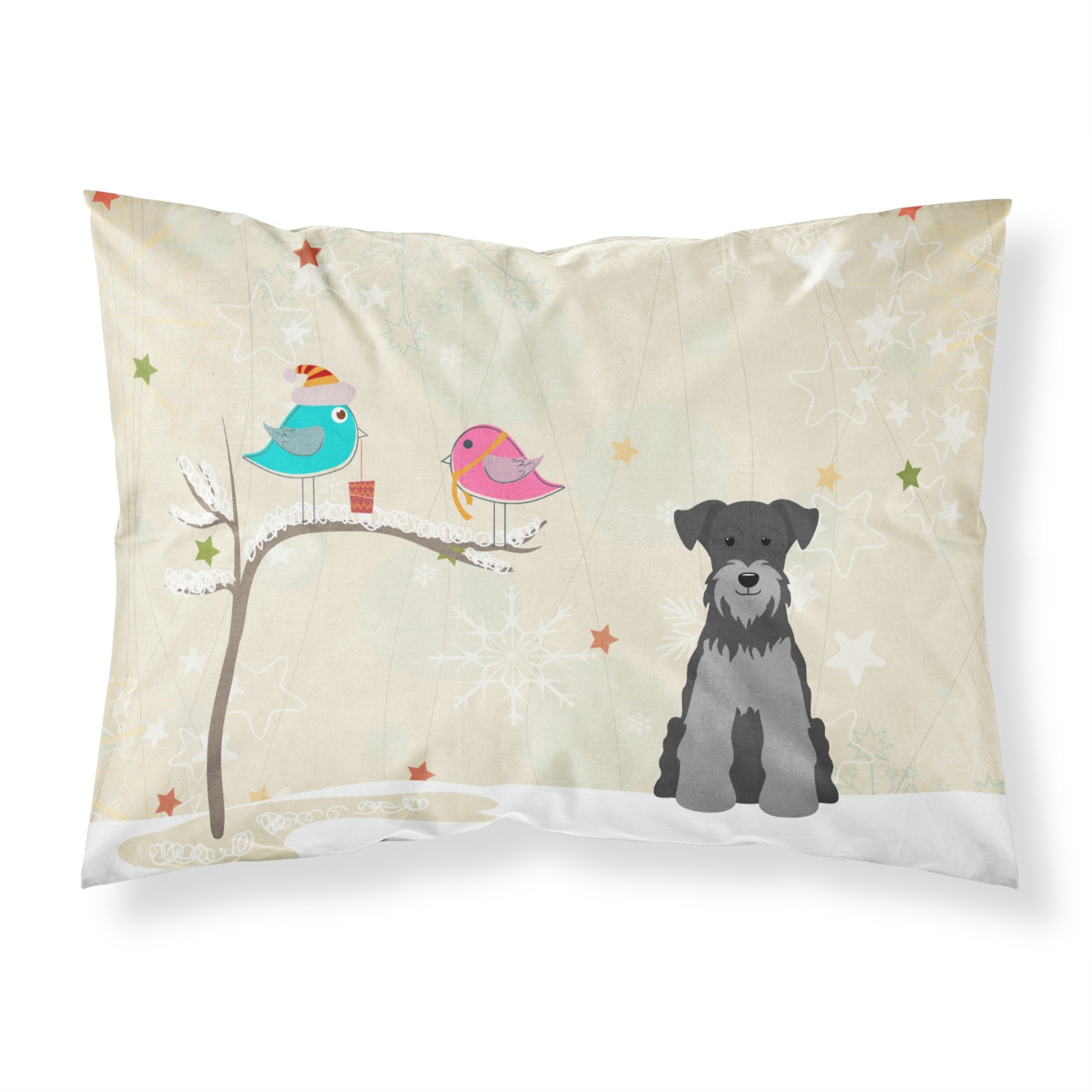 Caroline'S Treasures Christmas Presents Friends Miniature Schanuzer Black Silver Fabric Standard Pillowcase Bb2524Pillowcase