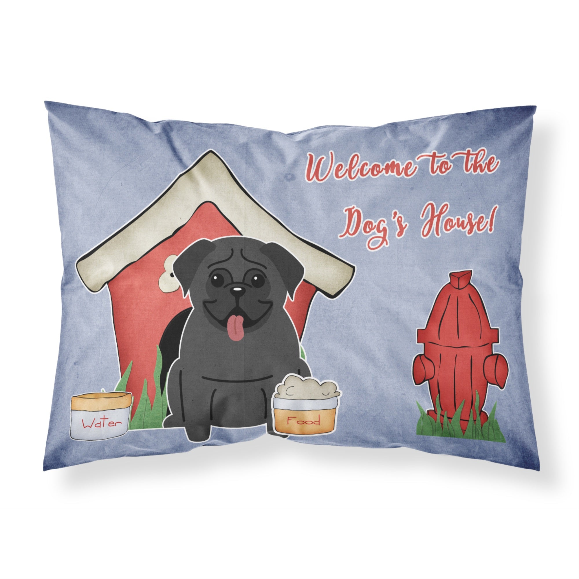 Caroline'S Treasures Dog House Collection Pug Black Fabric Standard Pillowcase Bb2760Pillowcase, Multicolor