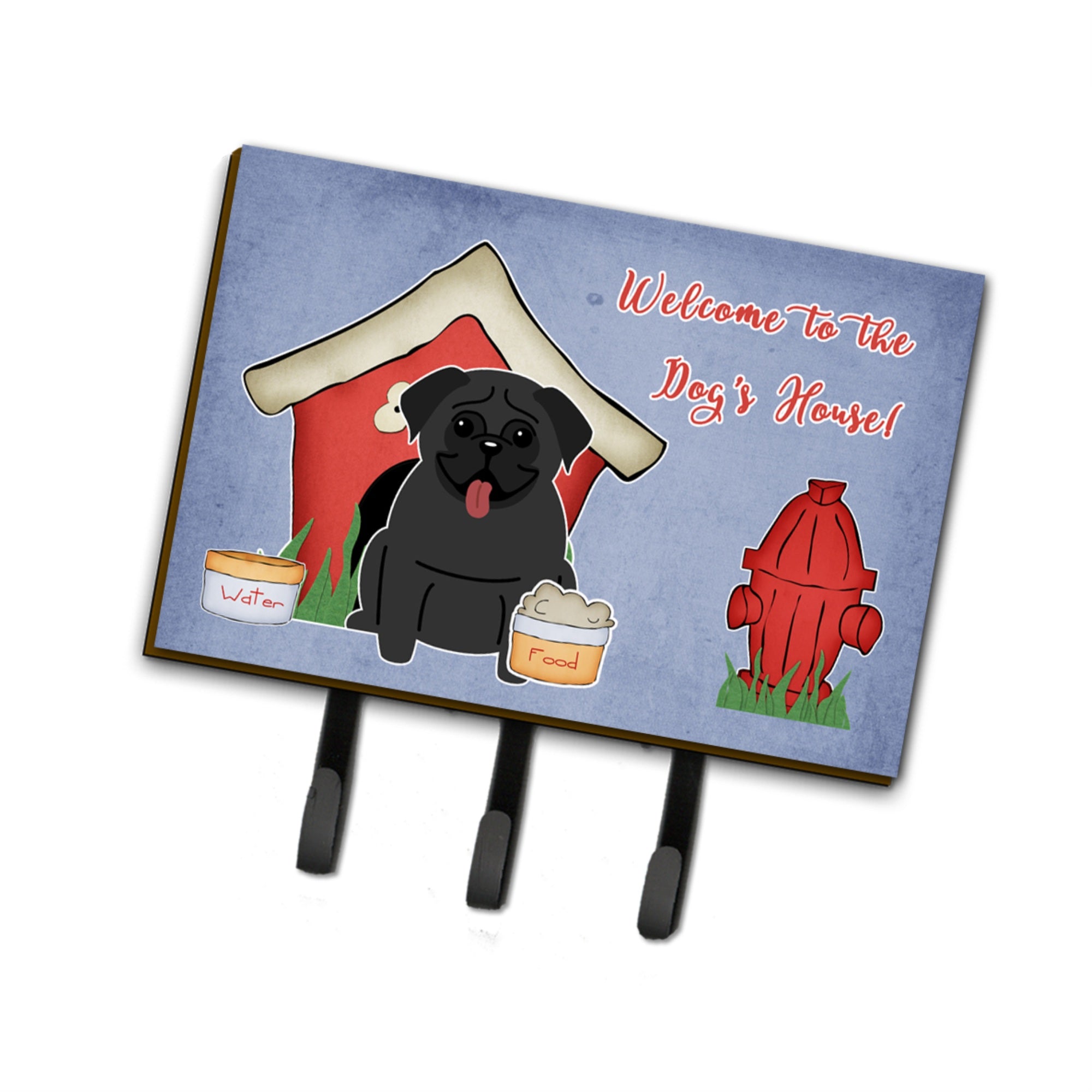 Caroline'S Treasures Dog House Collection Pug Black Leash Or Key Holder Bb2760Th68, Triple, Multicolor