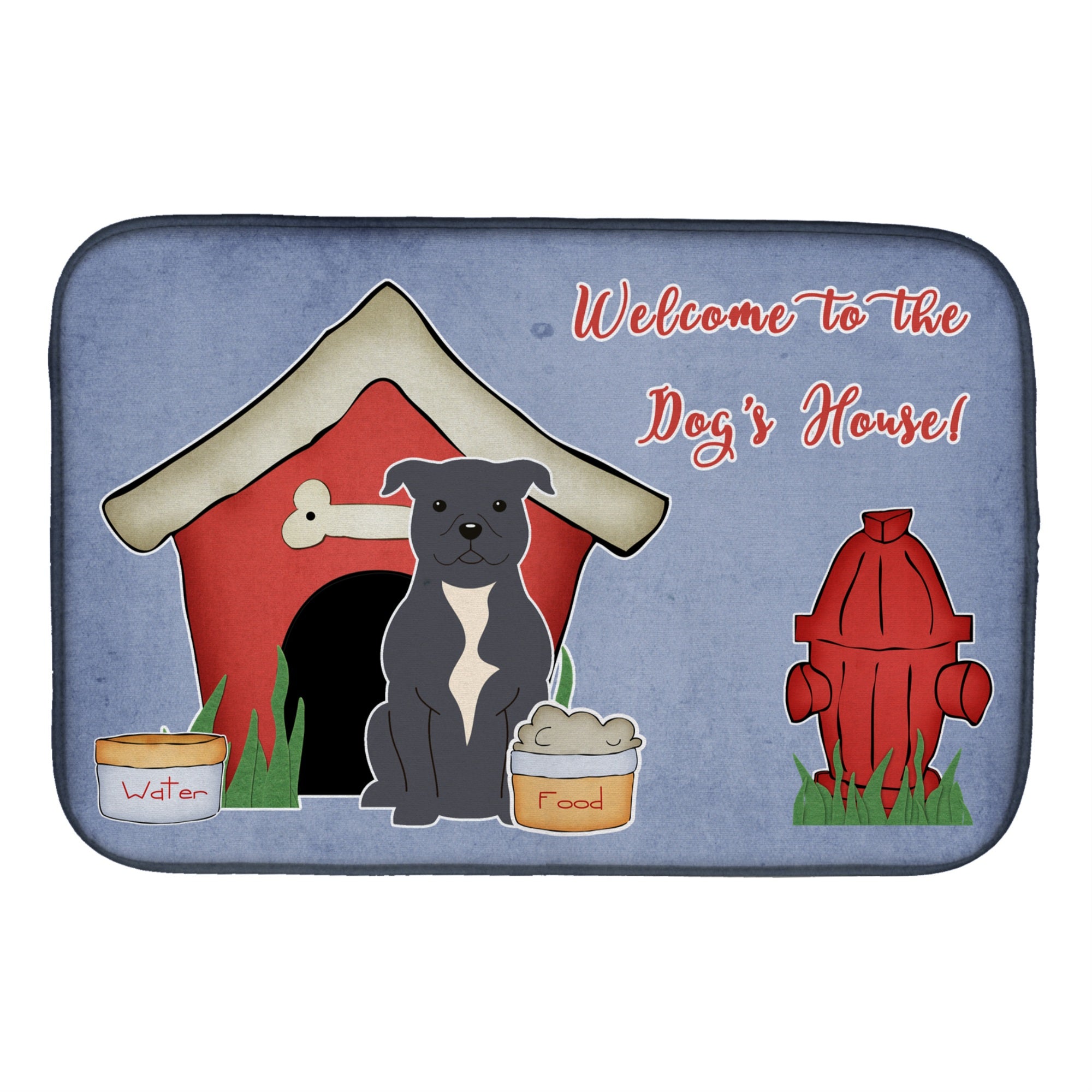 Caroline'S Treasures Dog House Collection Staffordshire Bull Terrier Blue Dish Drying Mat, 14 X 21