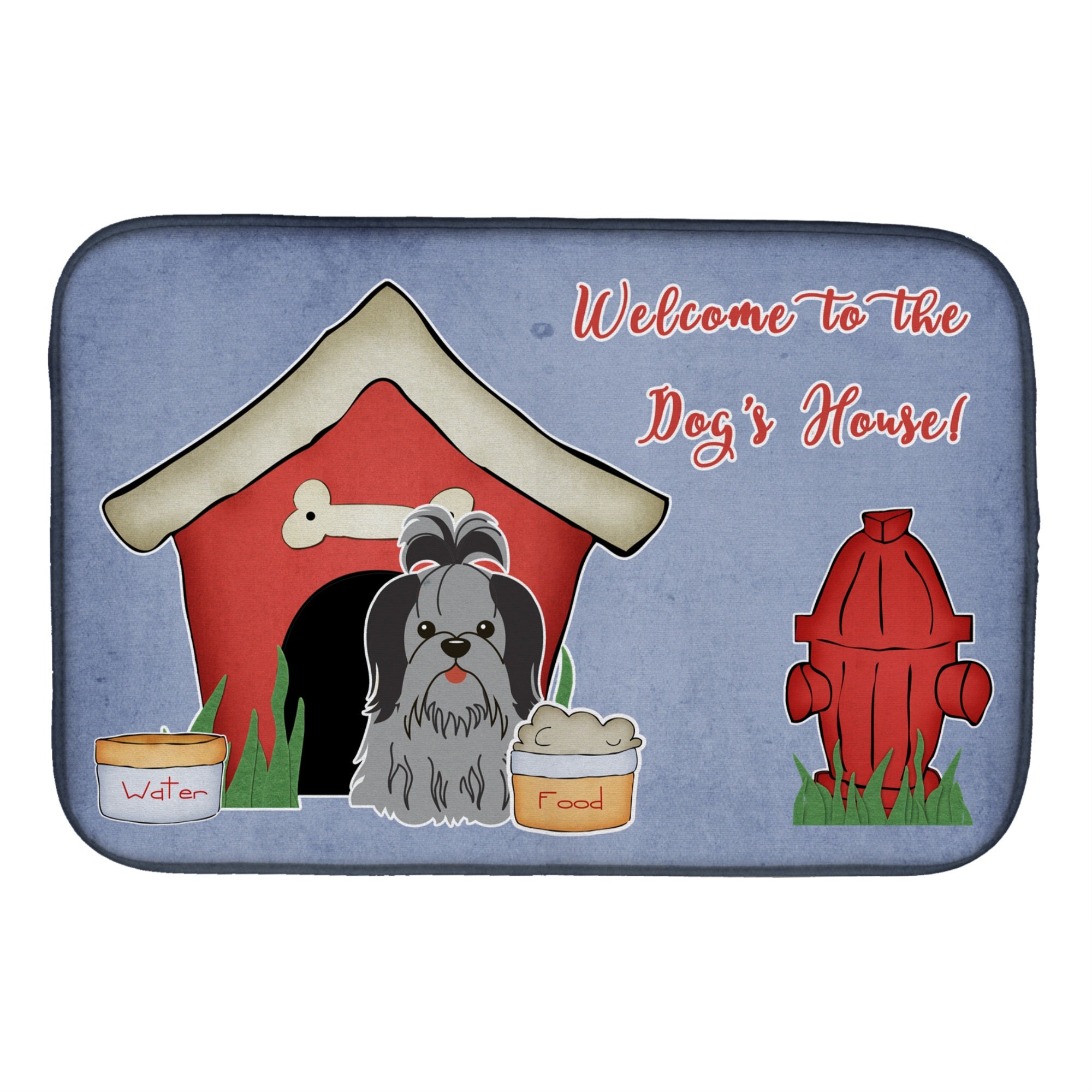 Caroline'S Treasures Dog House Collection Shih Tzu Black Silver Dish Drying Mat, 14 X 21