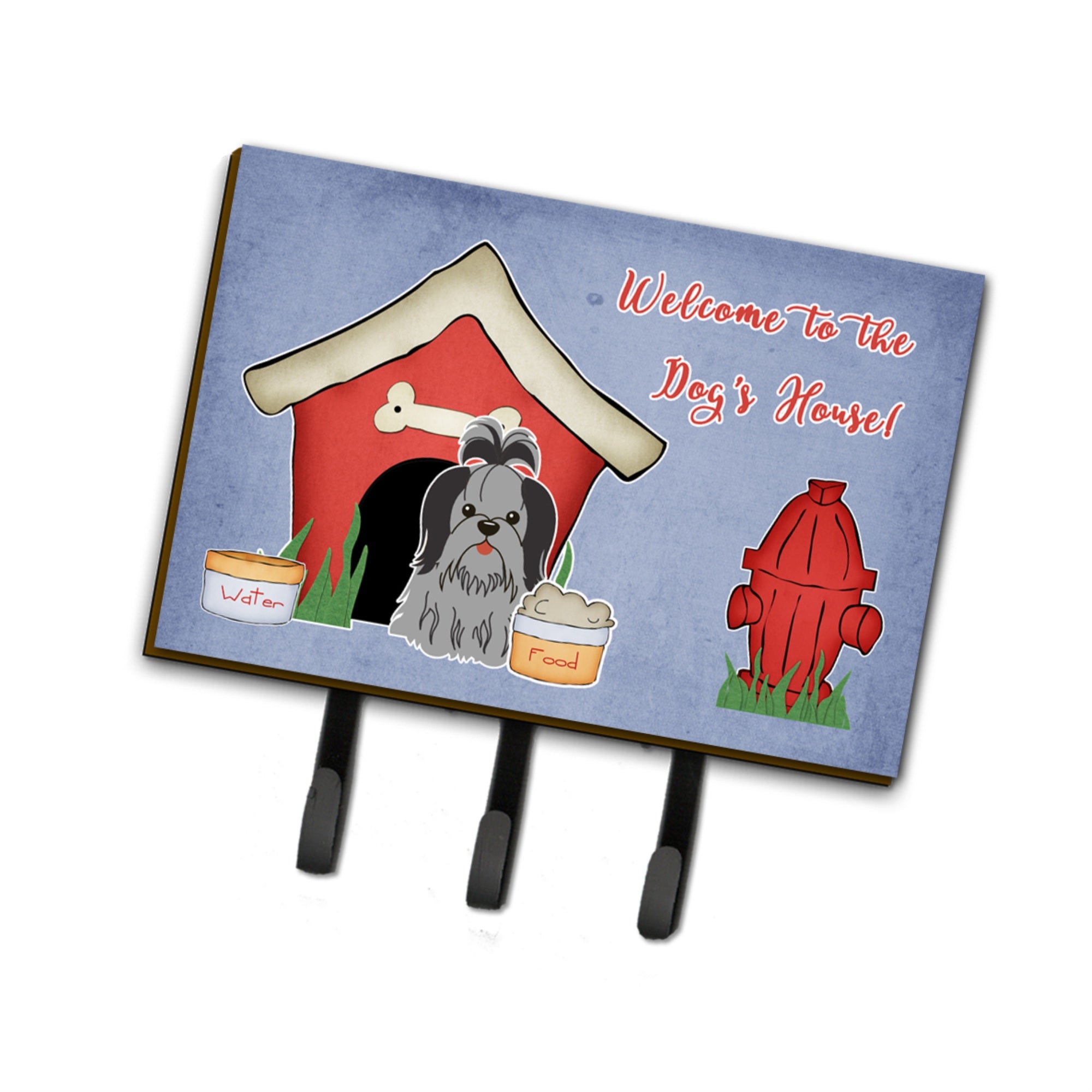Caroline'S Treasures Dog House Collection Shih Tzu Black Silver Leash Or Key Holder Bb2843Th68, Triple