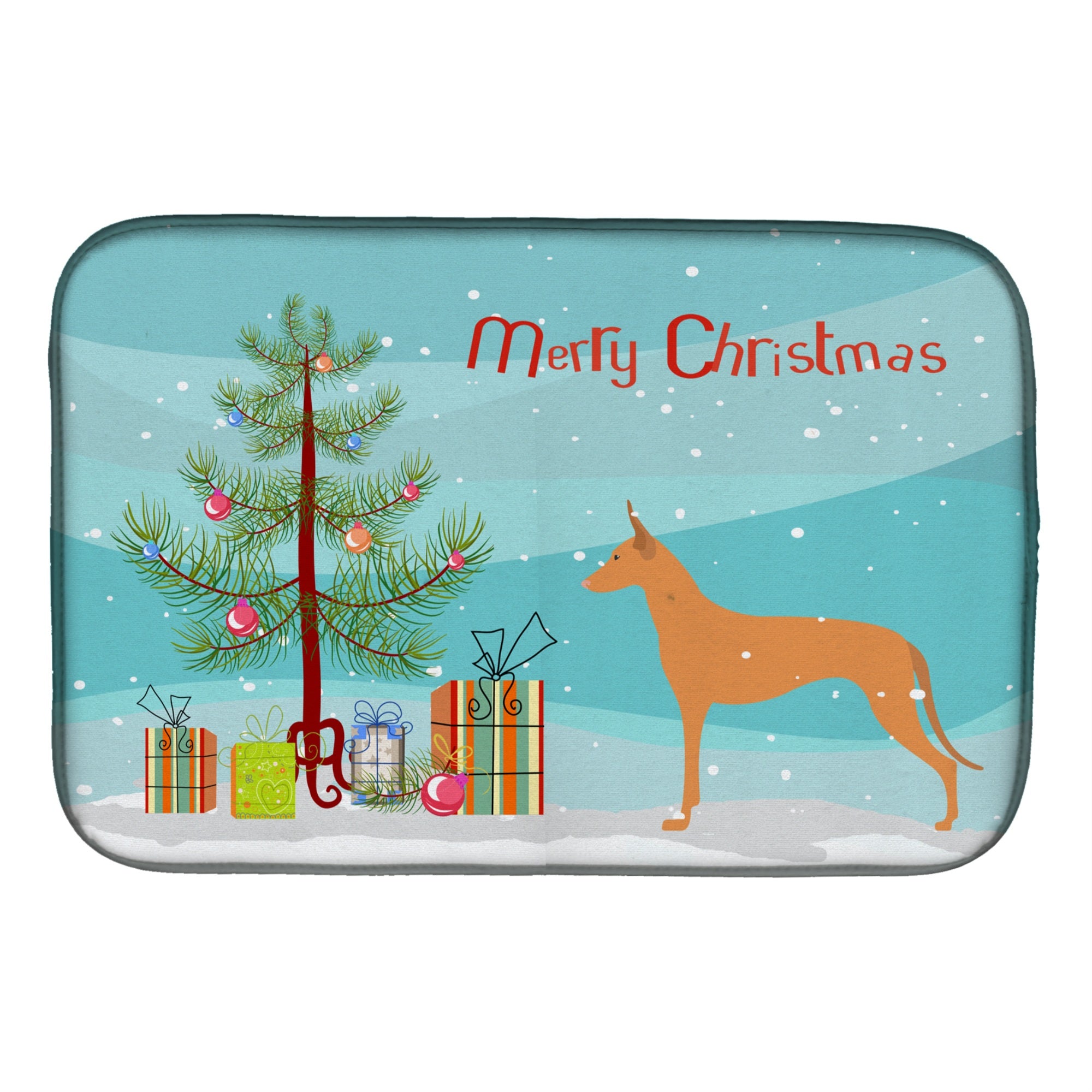 Caroline'S Treasures Pharaoh Hound Merry Christmas Tree Dish Drying Mat, 14 X 21, Multicolor