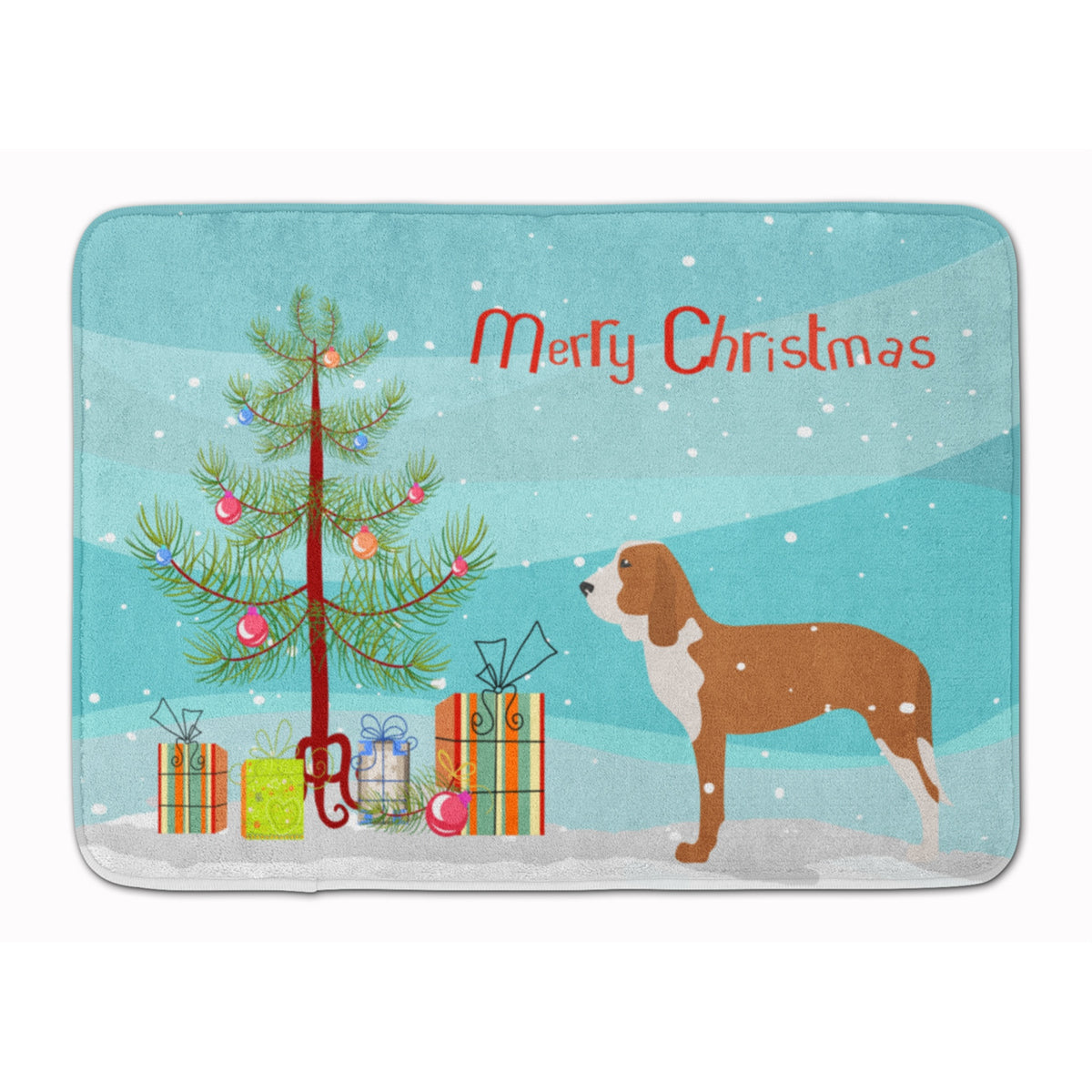 Caroline'S Treasures Spanish Hound Merry Christmas Tree Floor Mat, 19 X 27, Multicolor