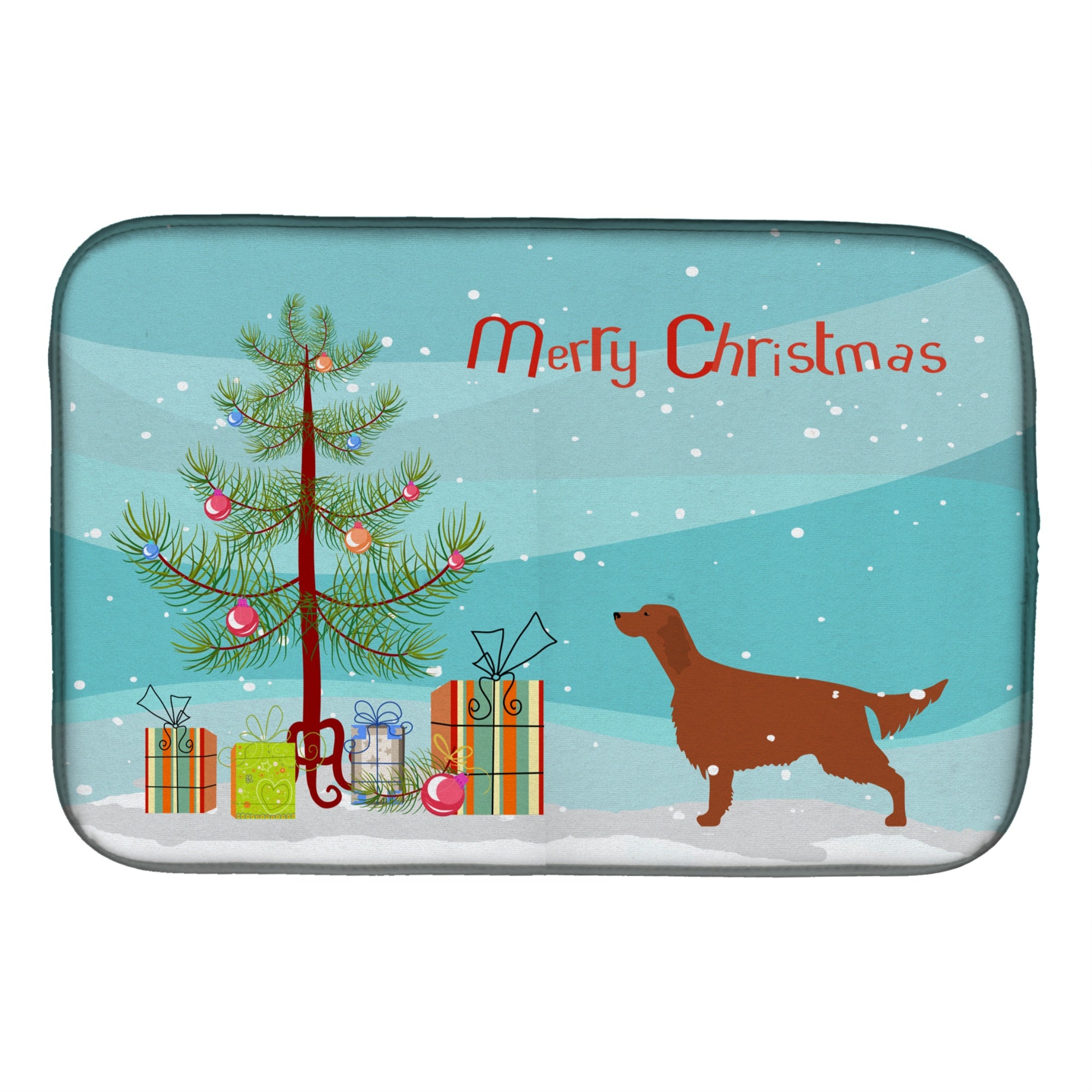 Caroline'S Treasures Irish Setter Merry Christmas Tree Dish Drying Mat, 14 X 21