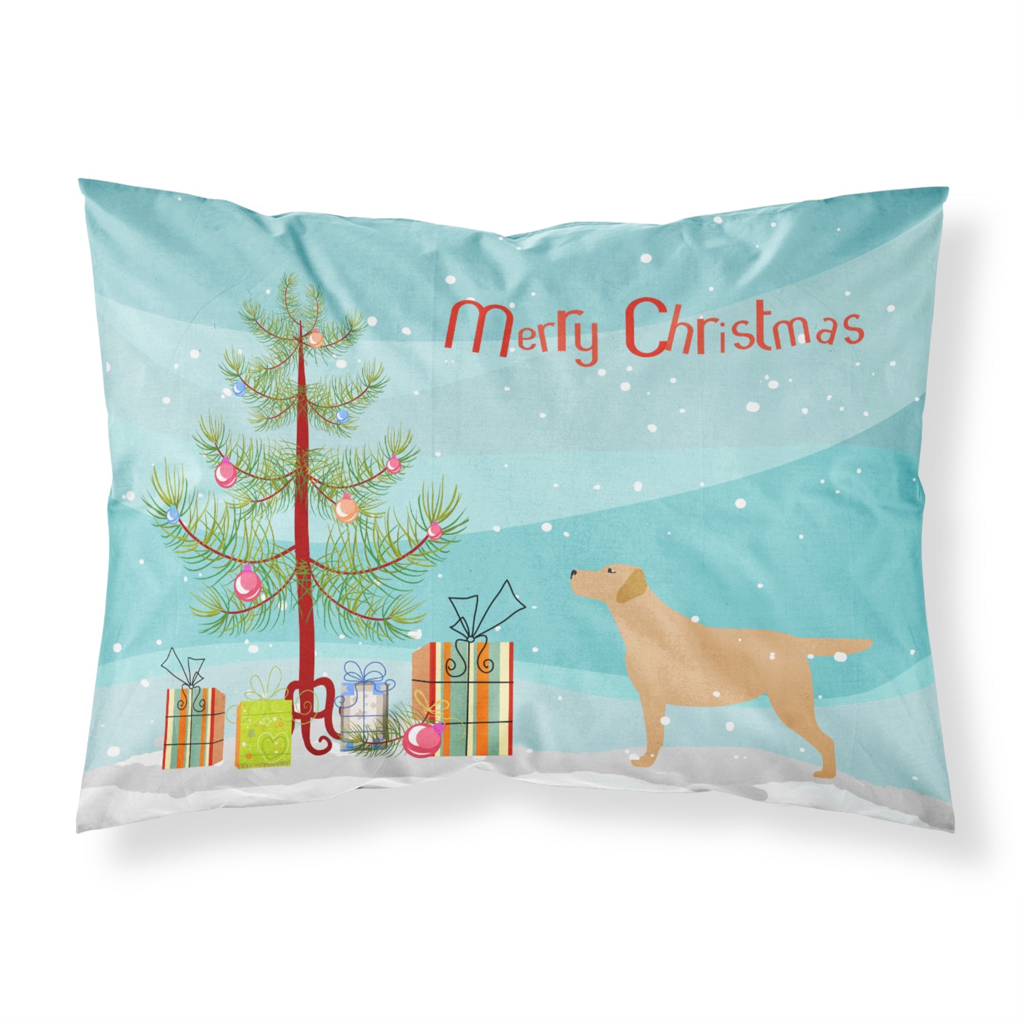 Caroline'S Treasures Christmas Tree Yellow Labrador Retriever Merry Fabric Standard Pillowcase Bb2915Pillowcase