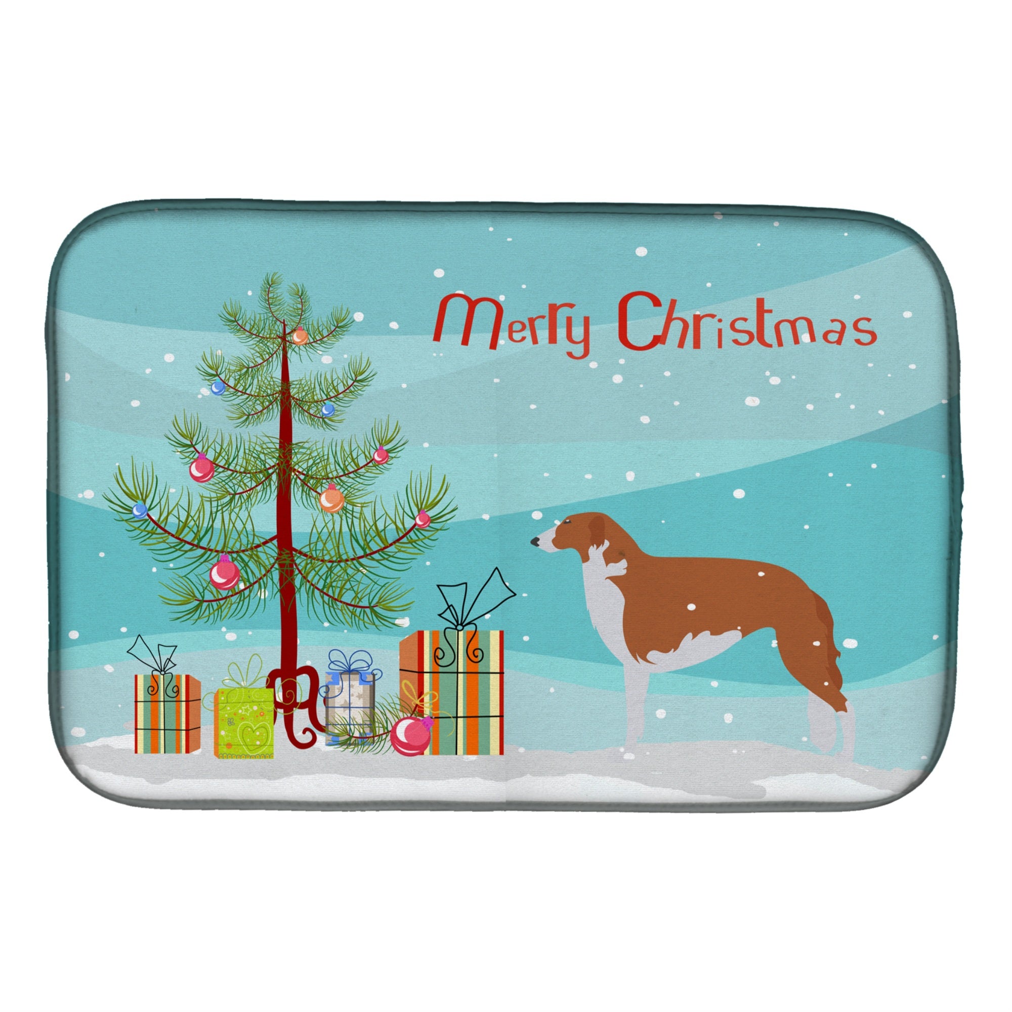 Caroline'S Treasures Borzoi Russian Greyhound Merry Christmas Tree Dish Drying Mat, 14 X 21