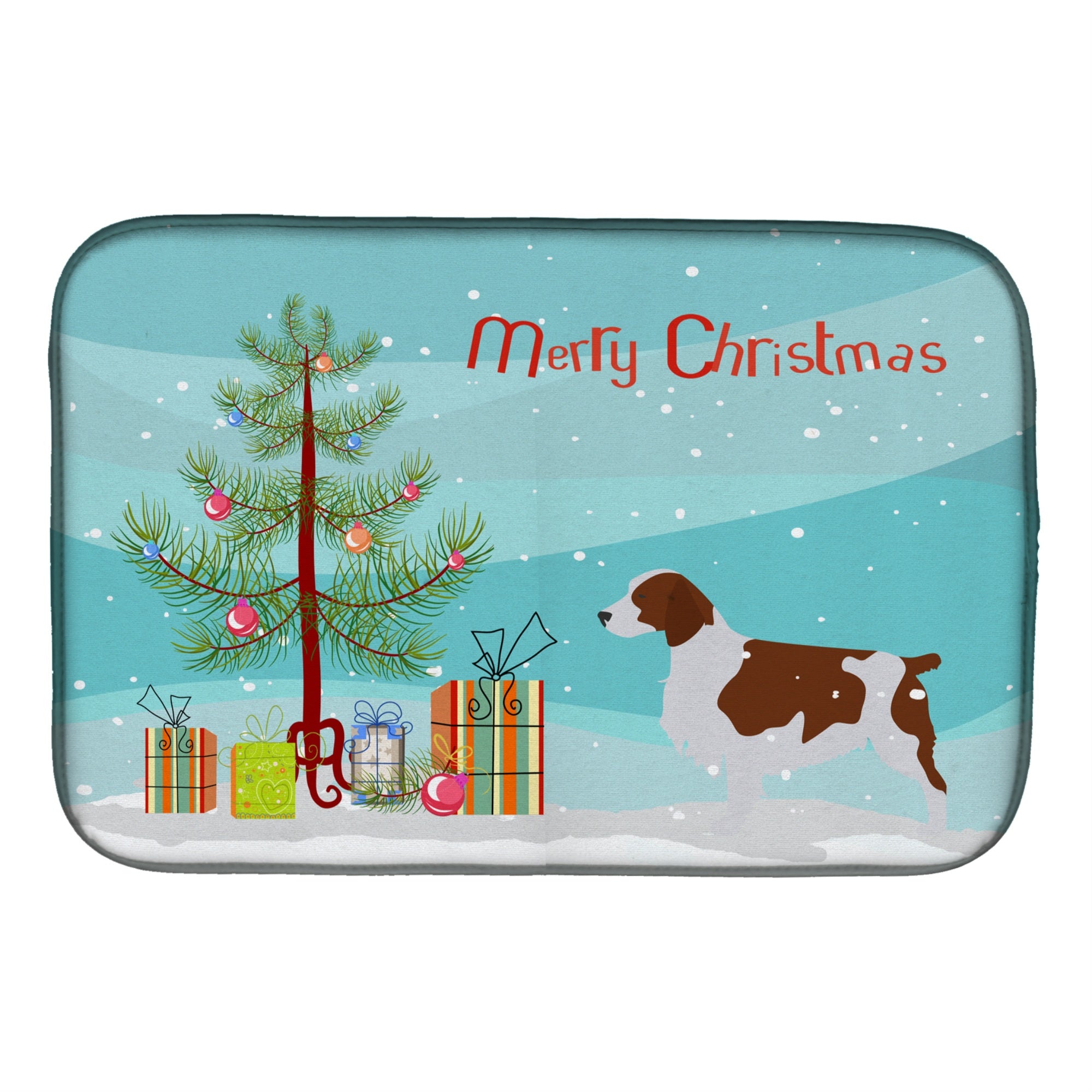 Caroline'S Treasures Welsh Springer Spaniel Merry Christmas Tree Dish Drying Mat, 14 X 21, Multicolor