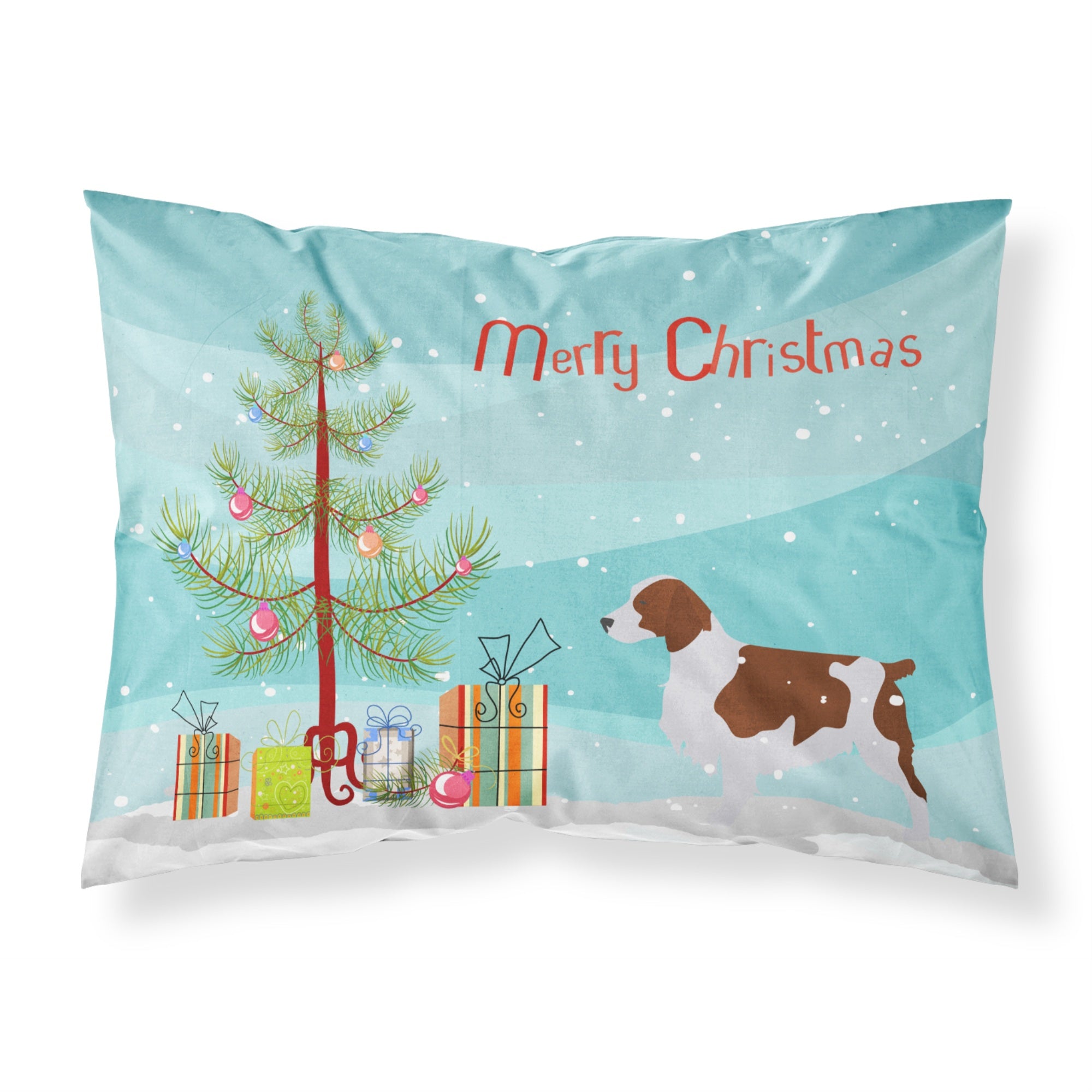 Caroline'S Treasures Welsh Springer Spaniel Merry Christmas Tree Fabric Standard Pillowcase Bb2918Pillowcase, Multicolor