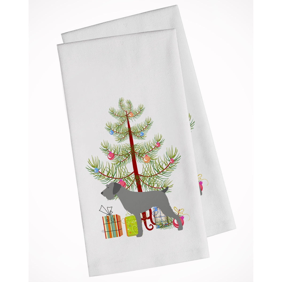 German Wirehaired Pointer Merry Christmas Tree White Kitchen Towel Set Of 2