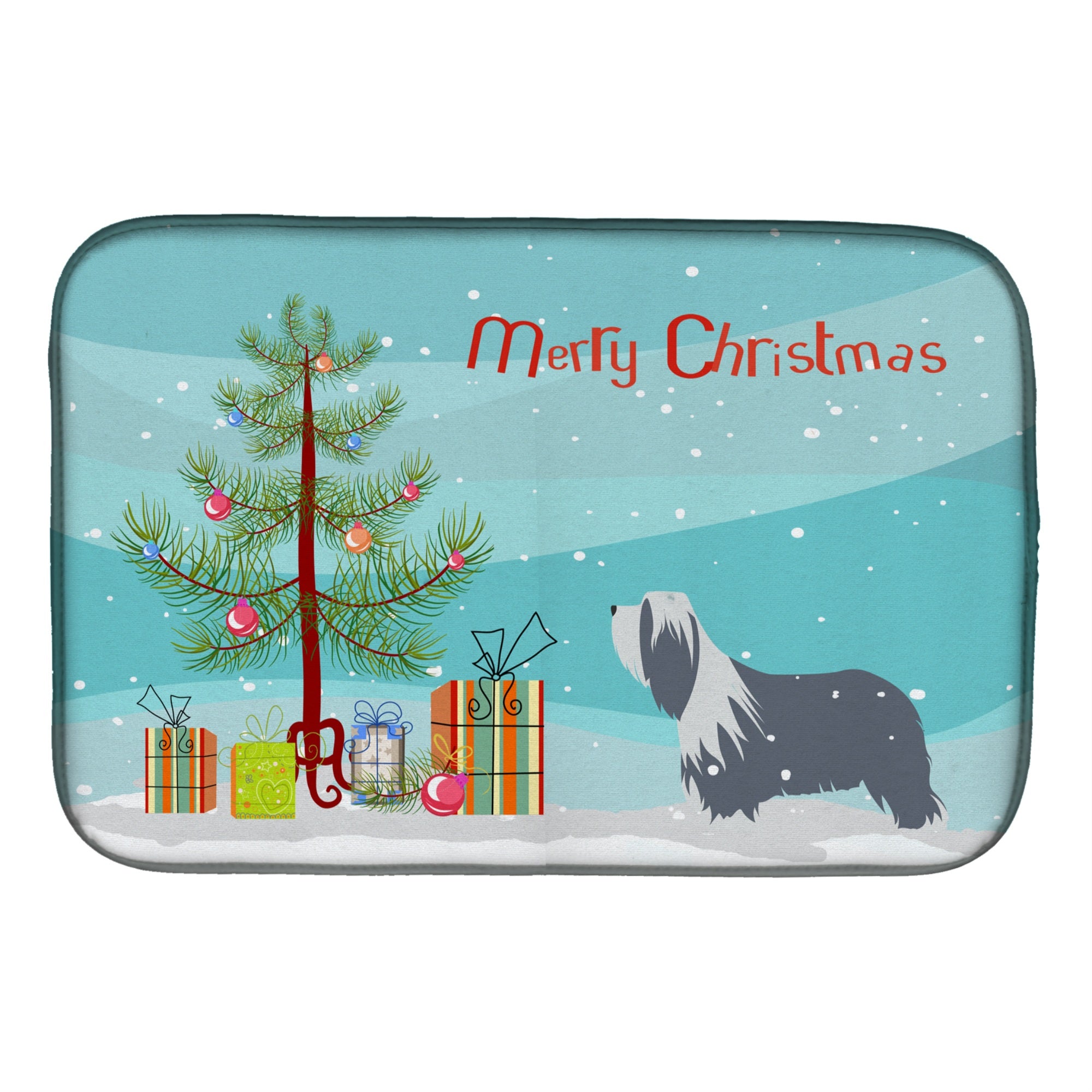 Caroline'S Treasures Bearded Collie Dog Merry Christmas Tree Dish Drying Mat, 14 X 21