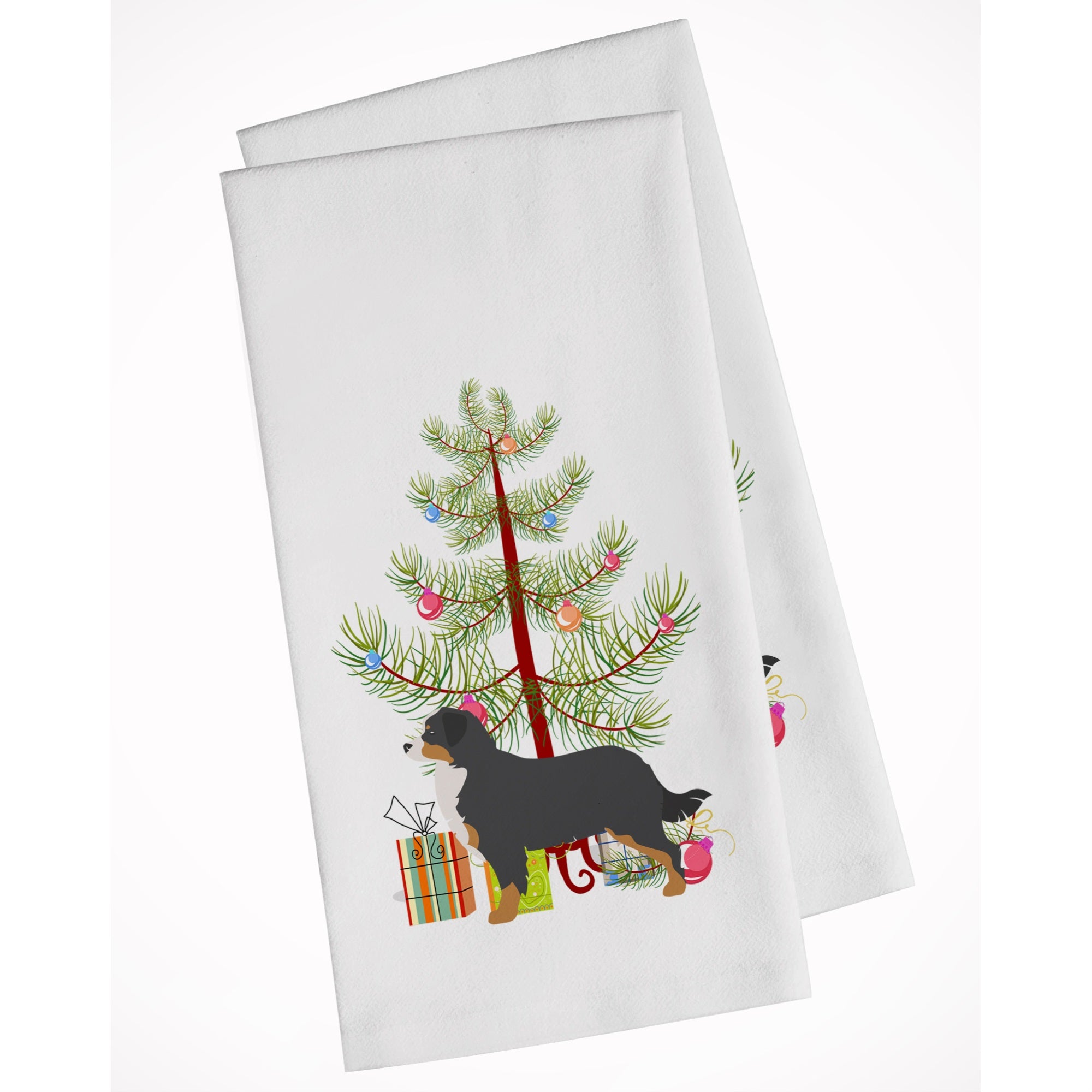 Bernese Mountain Dog Merry Christmas Tree White Kitchen Towel Set Of 2