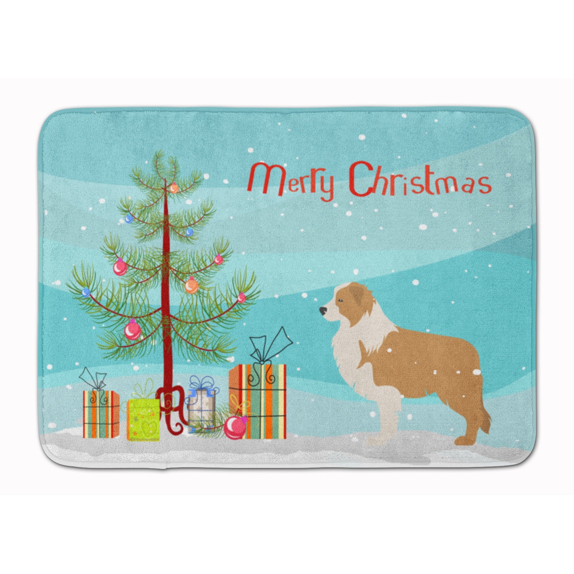 Caroline'S Treasures Red Border Collie Merry Christmas Tree Floor Mat, 19 X 27, Multicolor