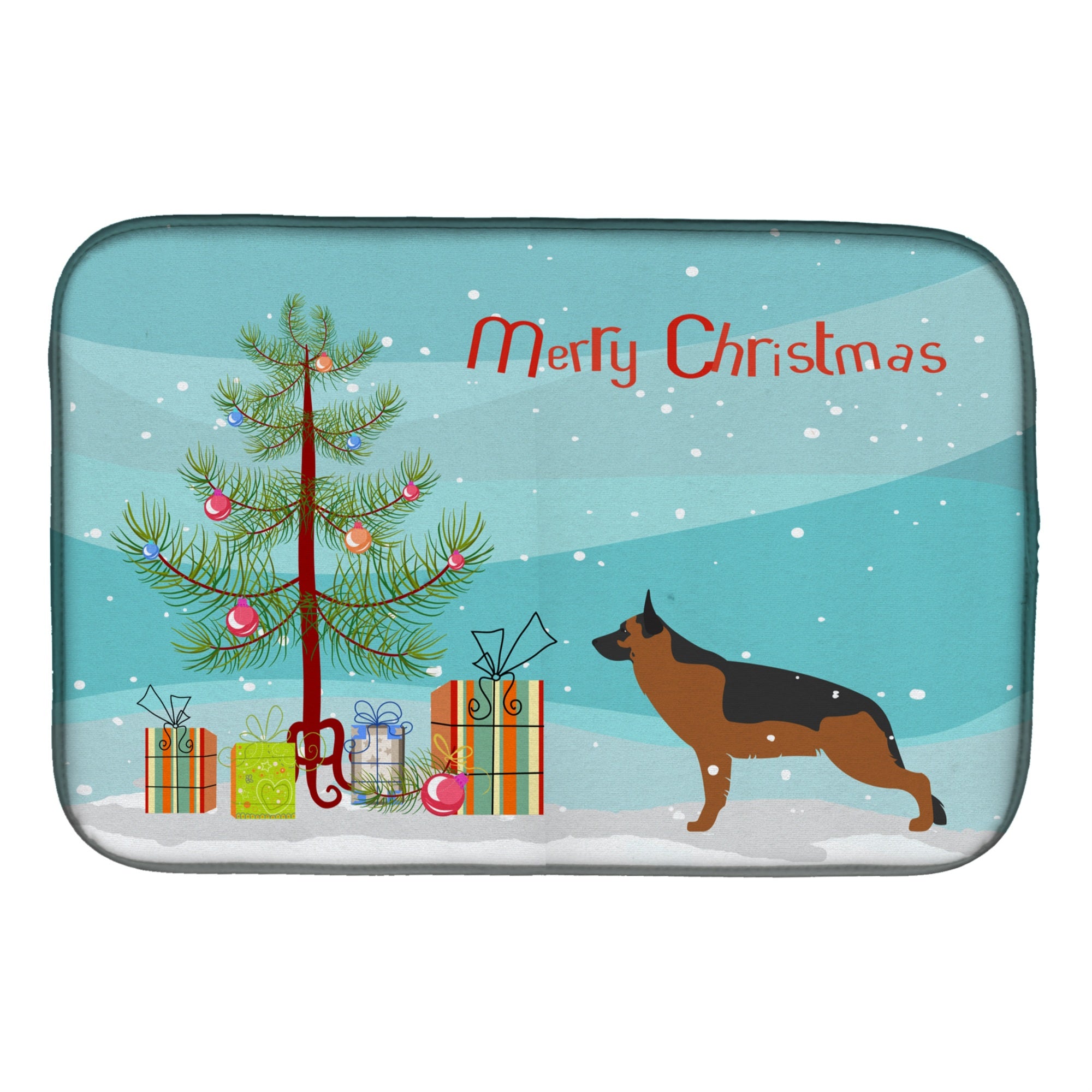 Caroline'S Treasures German Shepherd Merry Christmas Tree Dish Drying Mat, 14 X 21, Multicolor