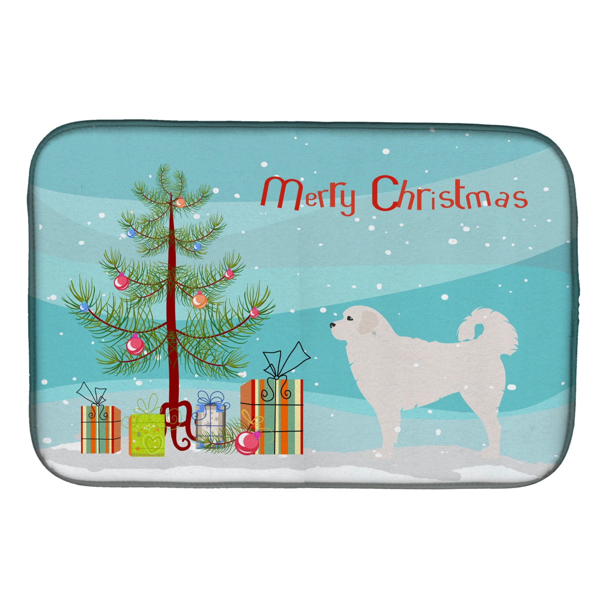 Caroline'S Treasures Polish Tetra Sheepdog Merry Christmas Tree Dish Drying Mat, 14 X 21