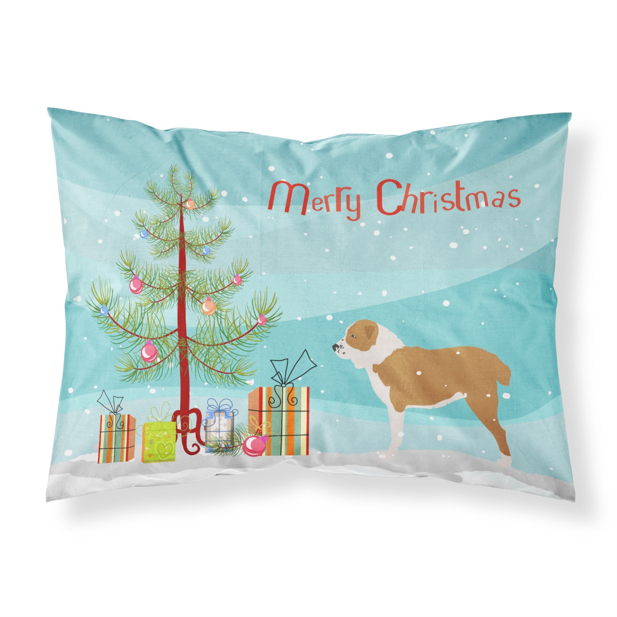 Caroline'S Treasures Central Asian Shepherd Dog Merry Christmas Tree Fabric Standard Pillowcase Bb2946Pillowcase, Multicolor