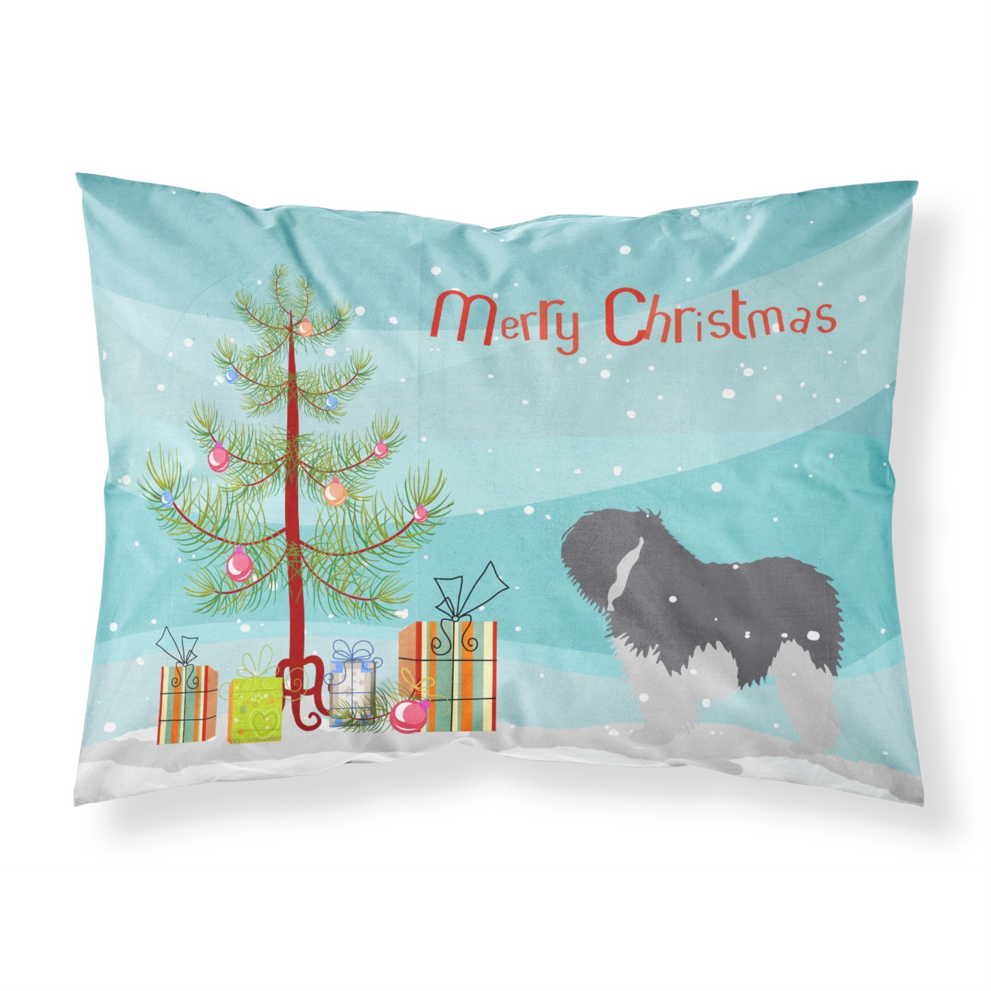 Caroline'S Treasures Polish Lowland Sheepdog Dog Merry Christmas Tree Fabric Standard Pillowcase Bb2950Pillowcase, Multicolor,