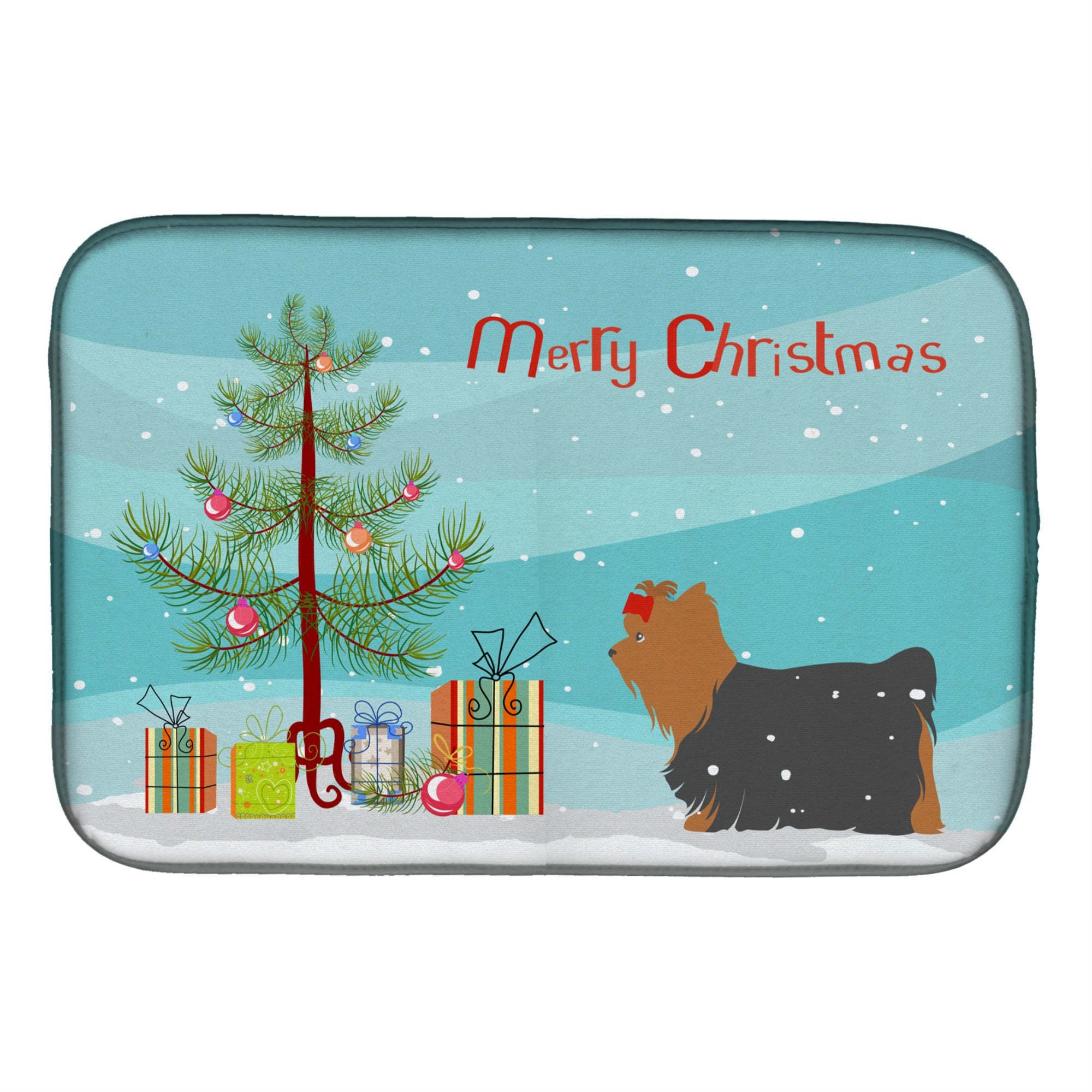 Caroline'S Treasures Yorkshire Terrier Yorkie Merry Christmas Tree Dish Drying Mat, 14 X 21