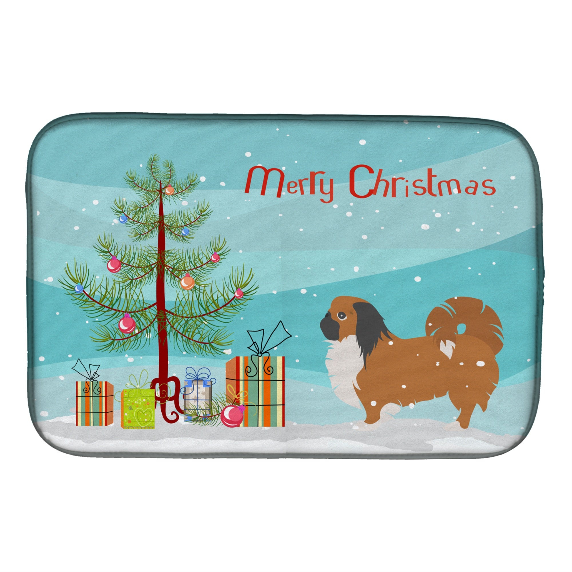 Caroline'S Treasures Pekingese Merry Christmas Tree Dish Drying Mat, 14 X 21