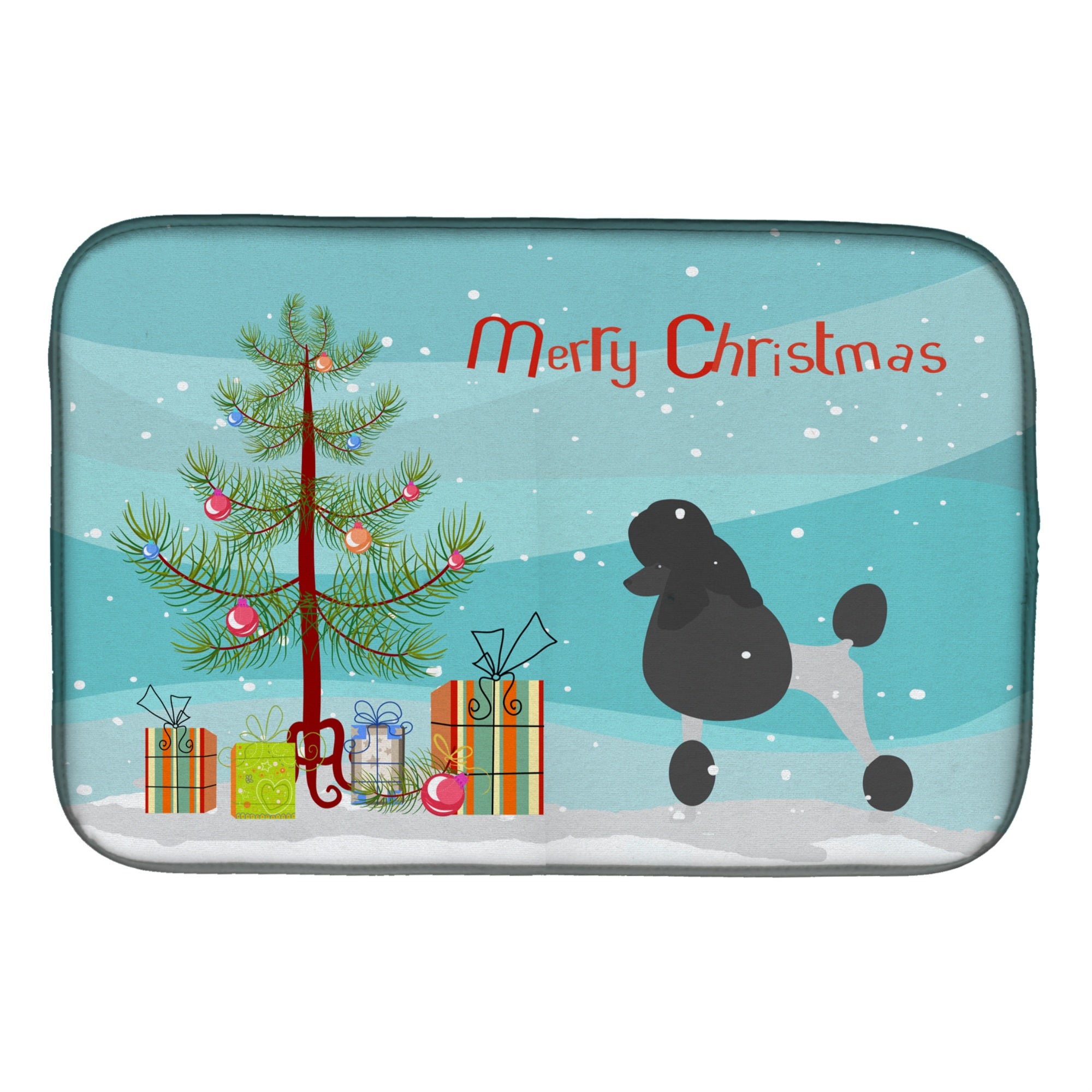 Caroline'S Treasures Poodle Merry Christmas Tree Dish Drying Mat, 14 X 21