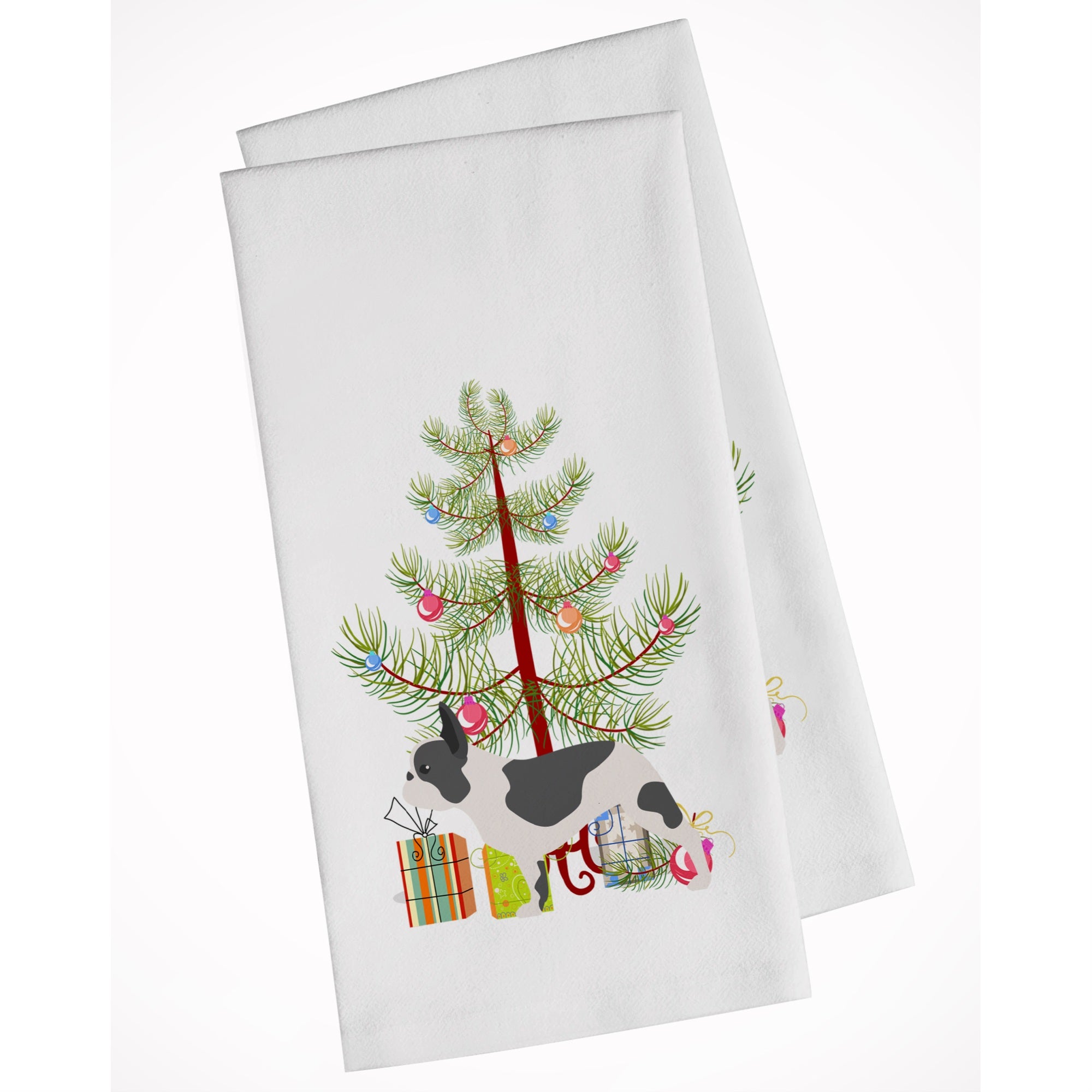 French Bulldog Merry Christmas Tree White Kitchen Towel Set Of 2