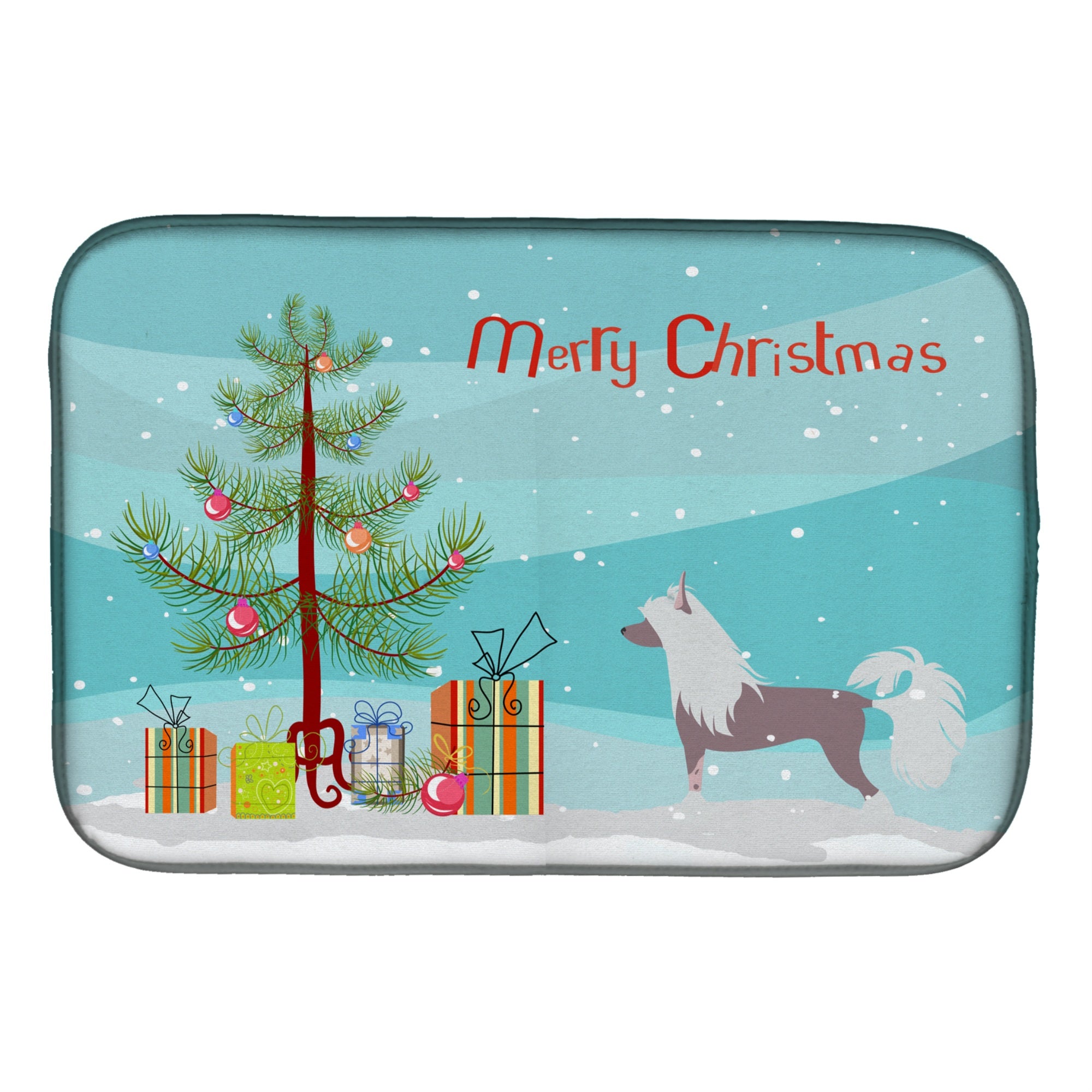 Caroline'S Treasures Chinese Crested Merry Christmas Tree Dish Drying Mat, 14 X 21