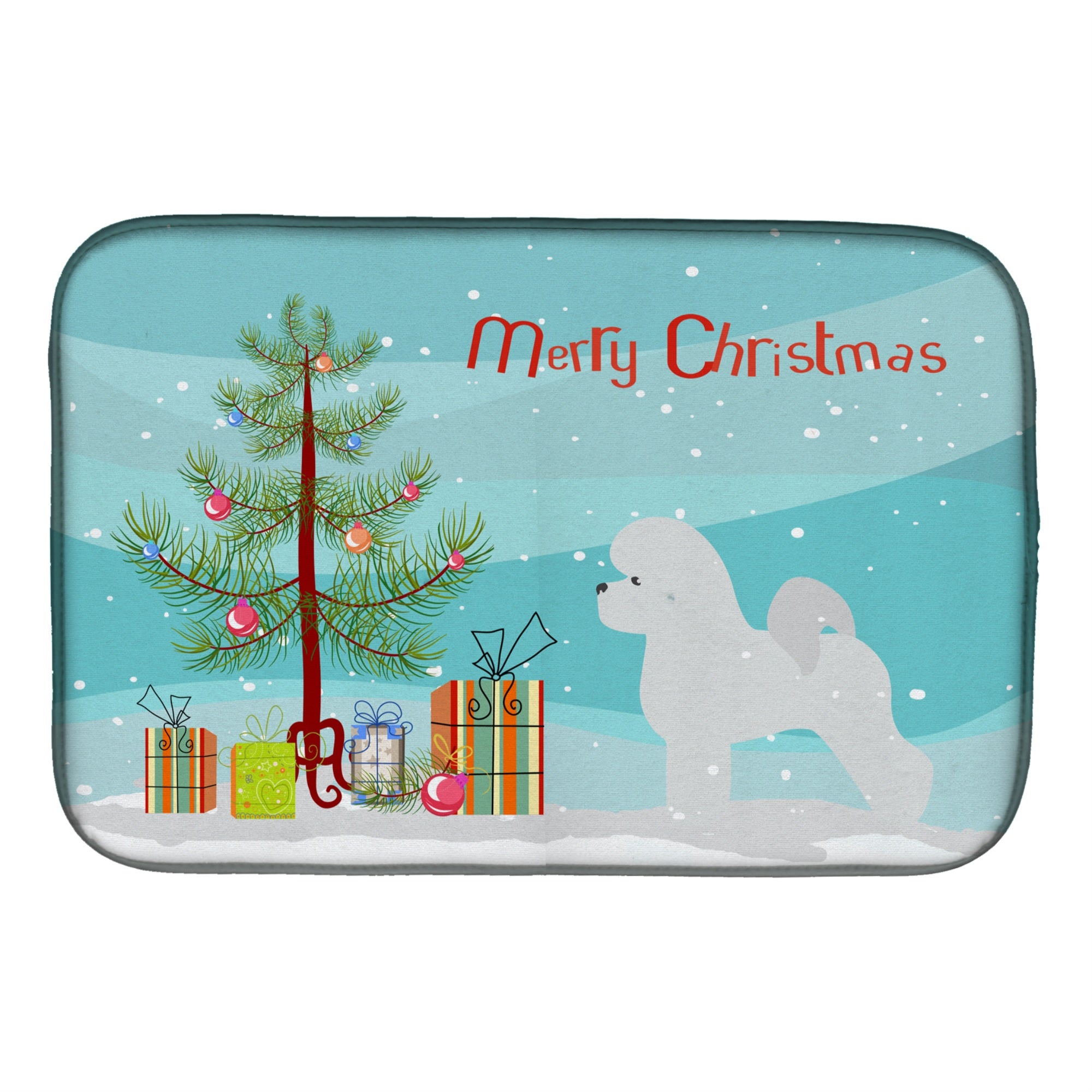 Caroline'S Treasures Bichon Frise Merry Christmas Tree Dish Drying Mat, 14 X 21, Multicolor