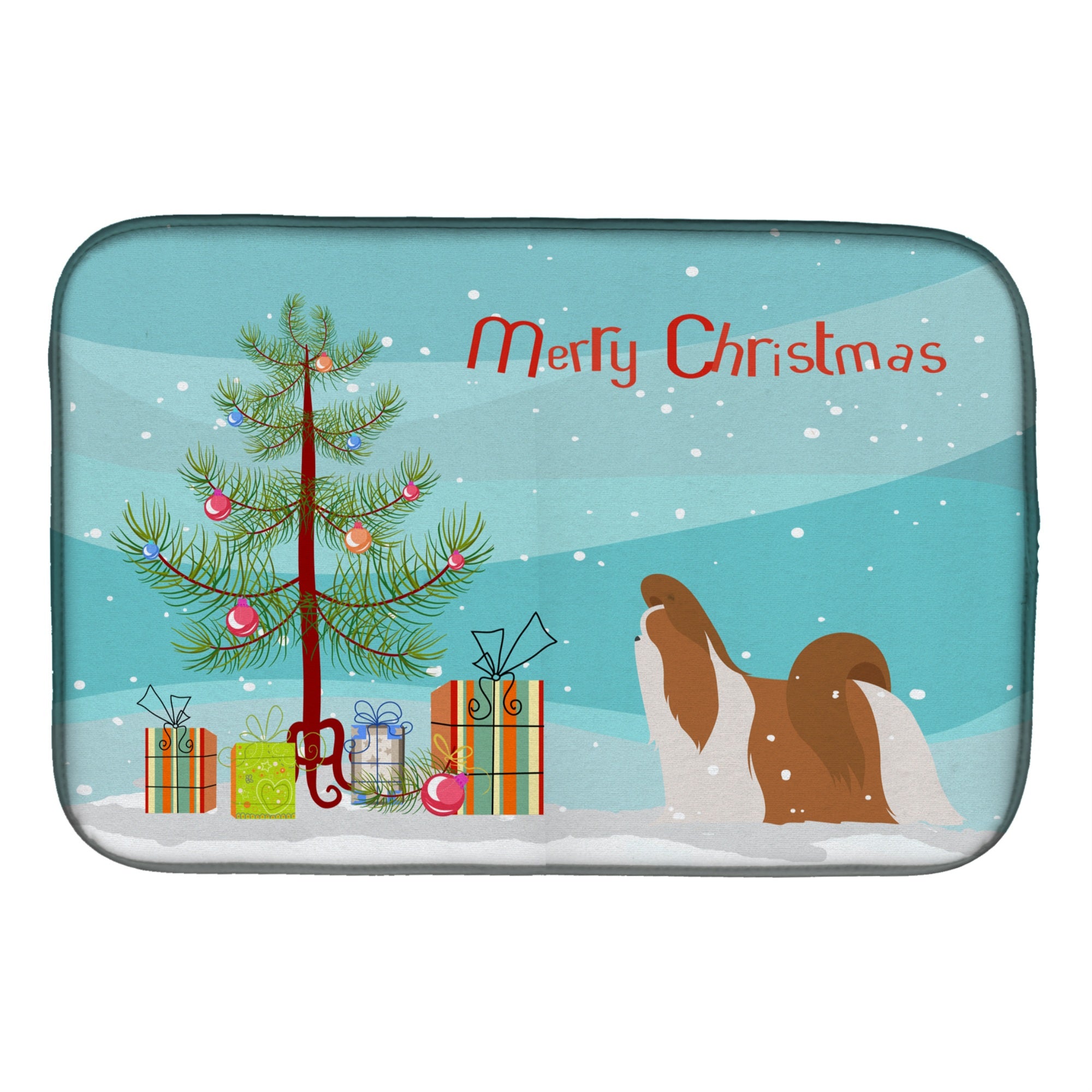Caroline'S Treasures Shih Tzu Merry Christmas Tree Dish Drying Mat, 14 X 21