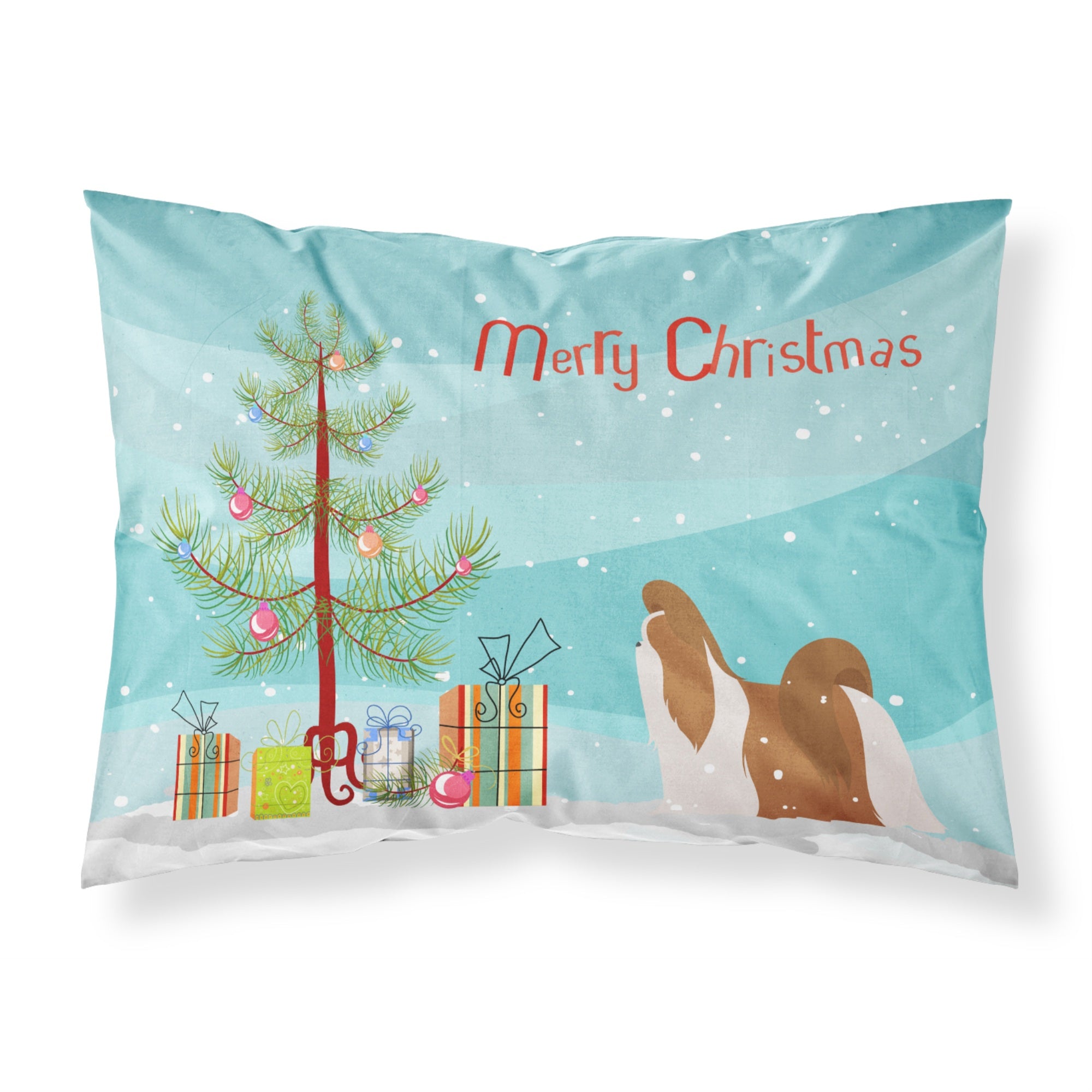 Caroline'S Treasures Christmas Tree Shih Tzu Merry Fabric Standard Pillowcase Bb2964Pillowcase