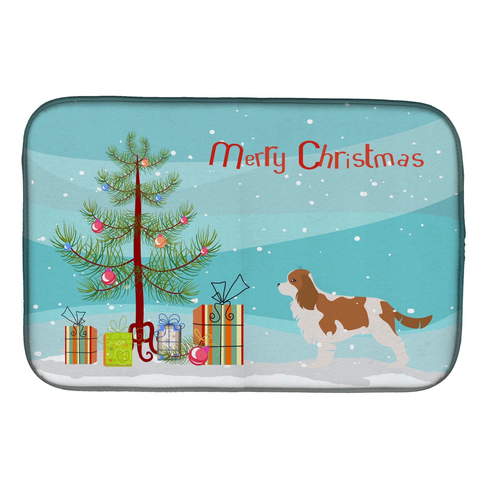 Caroline'S Treasures Cavalier King Charles Spaniel Merry Christmas Tree Dish Drying Mat, 14 X 21