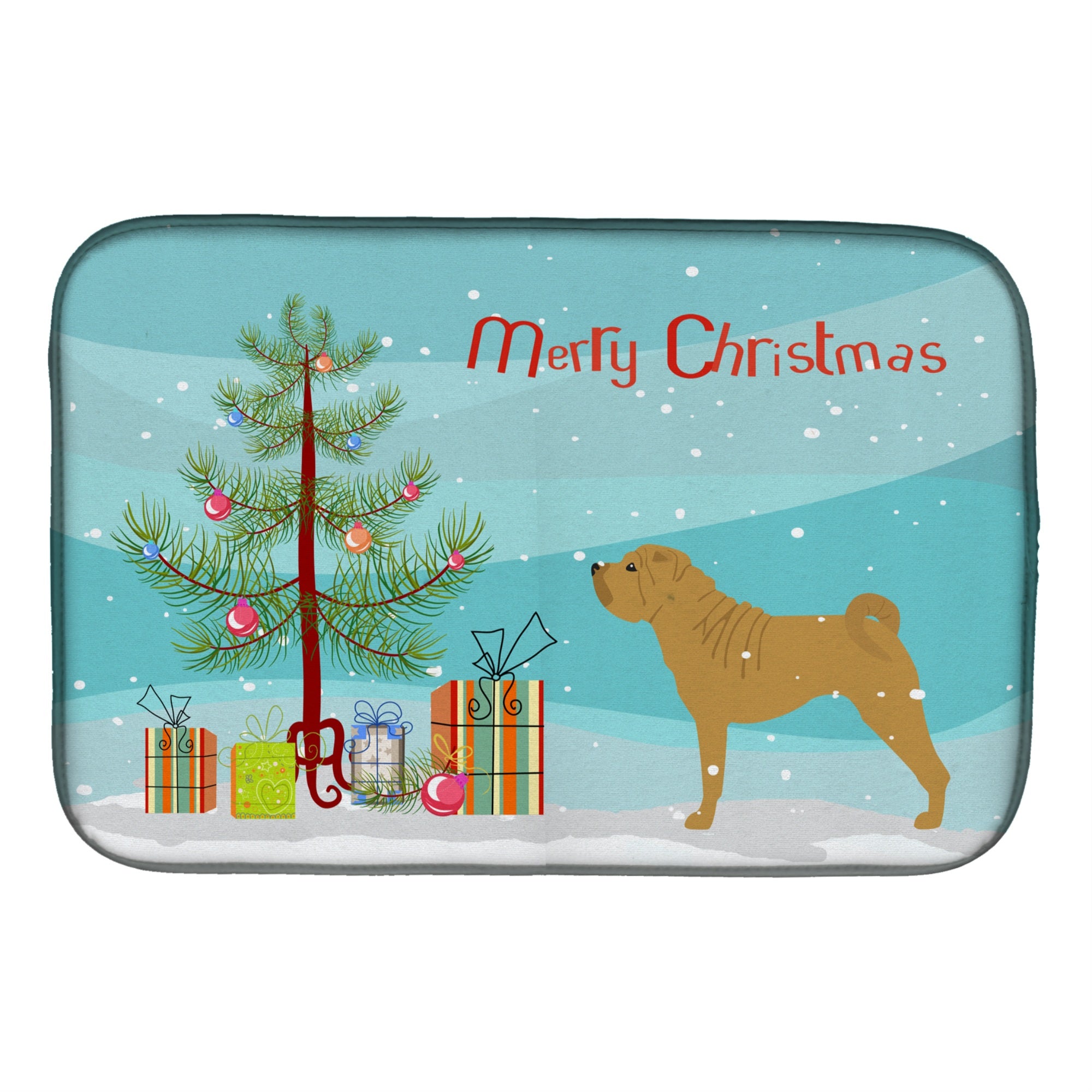 Caroline'S Treasures Shar Pei Merry Christmas Tree Dish Drying Mat, 14 X 21, Multicolor