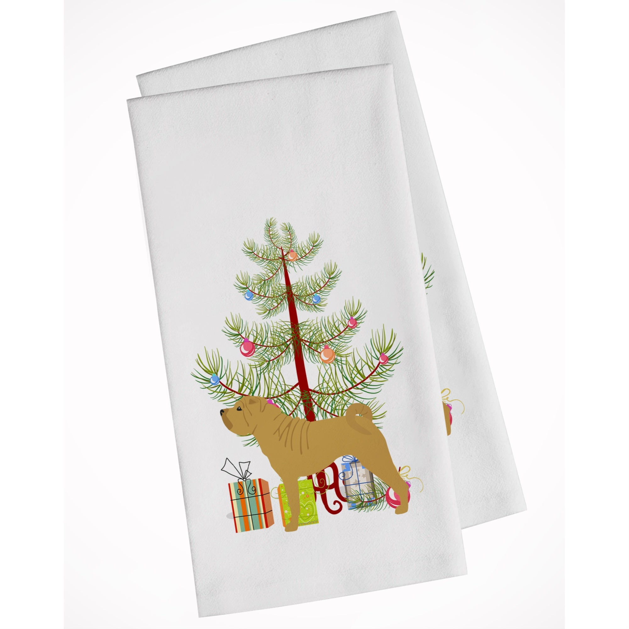 Shar Pei Merry Christmas Tree White Kitchen Towel Set Of 2