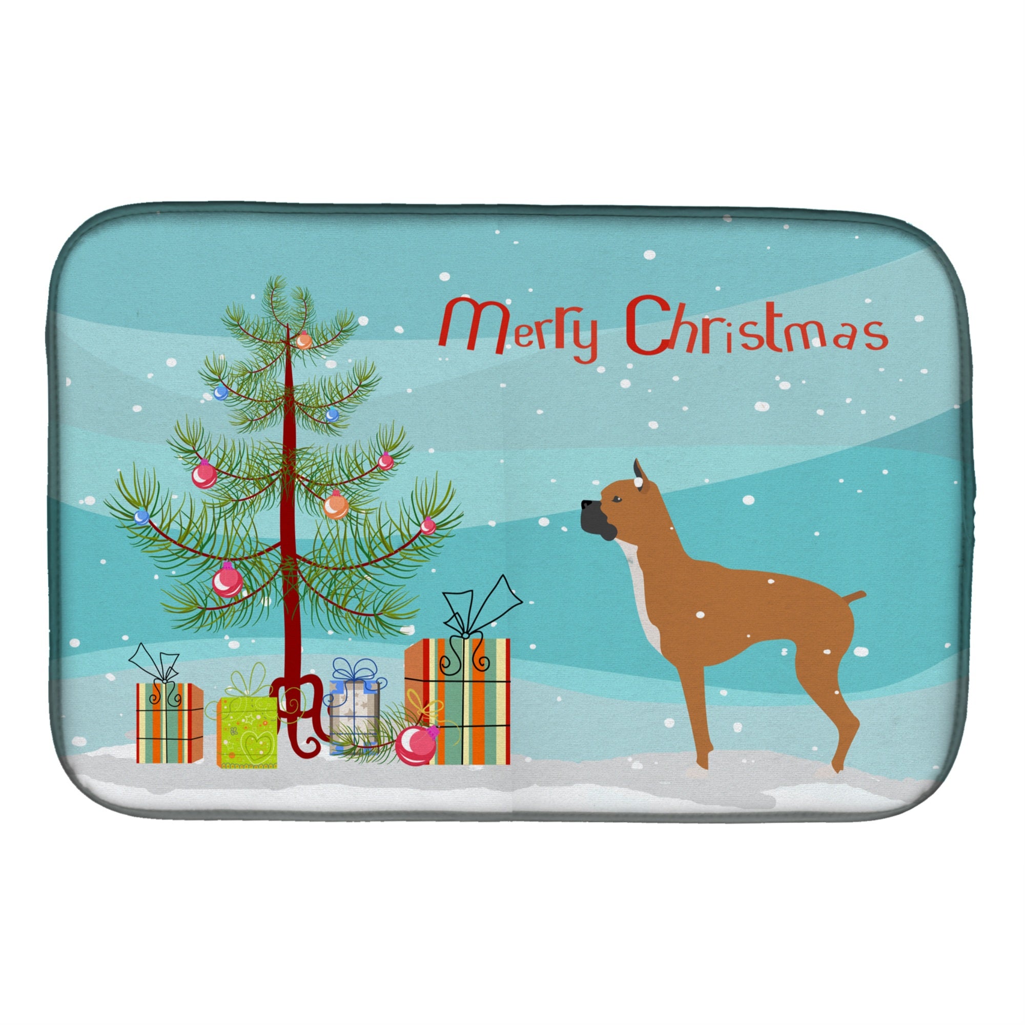 Caroline'S Treasures Boxer Merry Christmas Tree Dish Drying Mat, 14 X 21