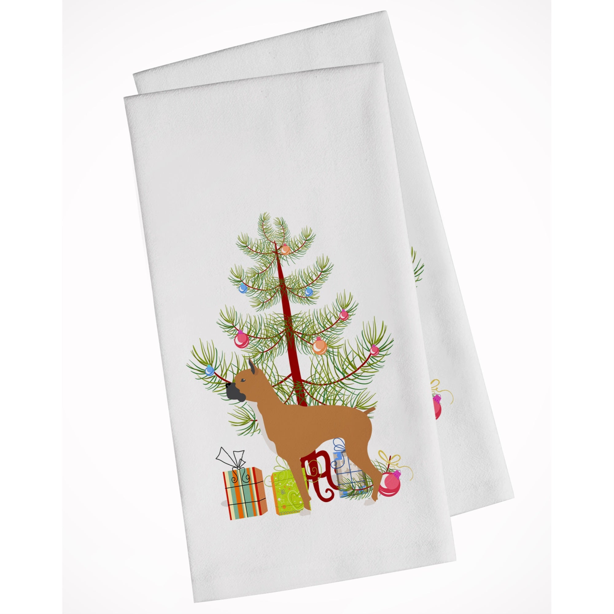 Boxer Merry Christmas Tree White Kitchen Towel Set Of 2