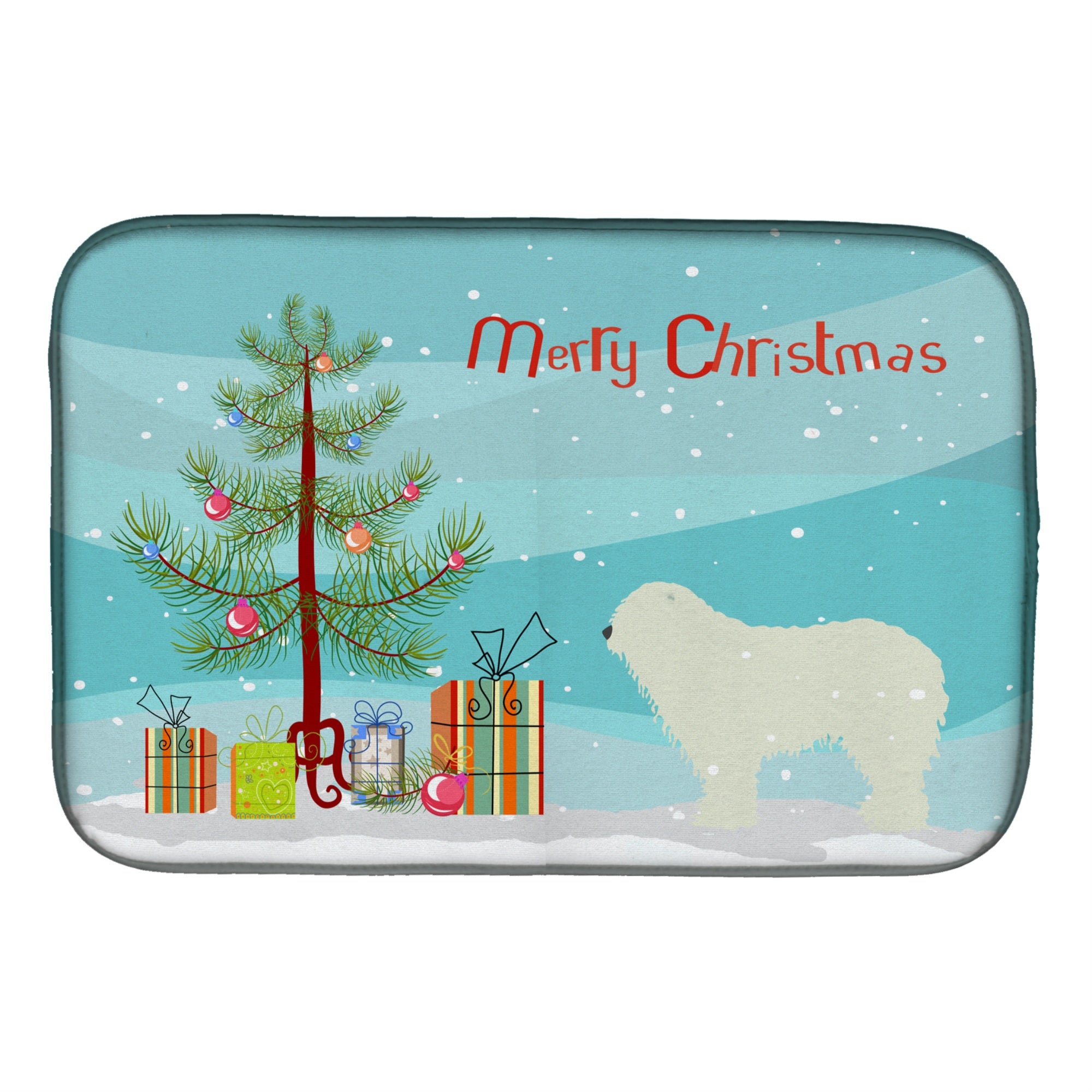 Caroline'S Treasures Komondor Merry Christmas Tree Dish Drying Mat, 14 X 21, Multicolor