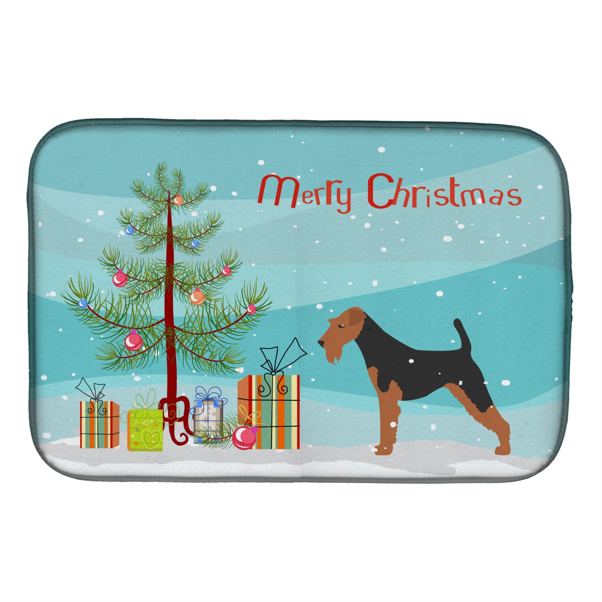 Caroline'S Treasures Airedale Terrier Merry Christmas Tree Dish Drying Mat, 14 X 21