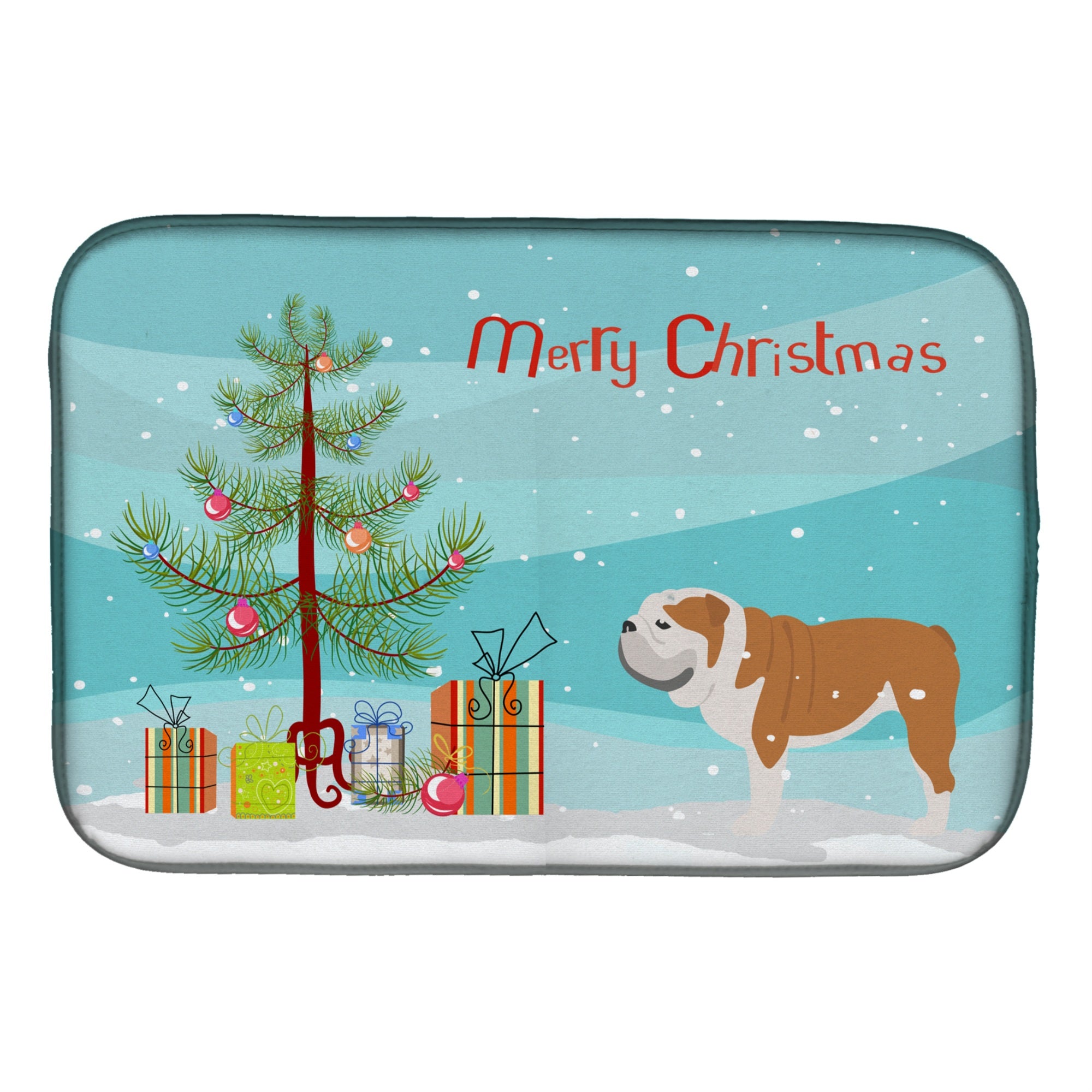 Caroline'S Treasures English Bulldog Merry Christmas Tree Dish Drying Mat, 14 X 21, Multicolor