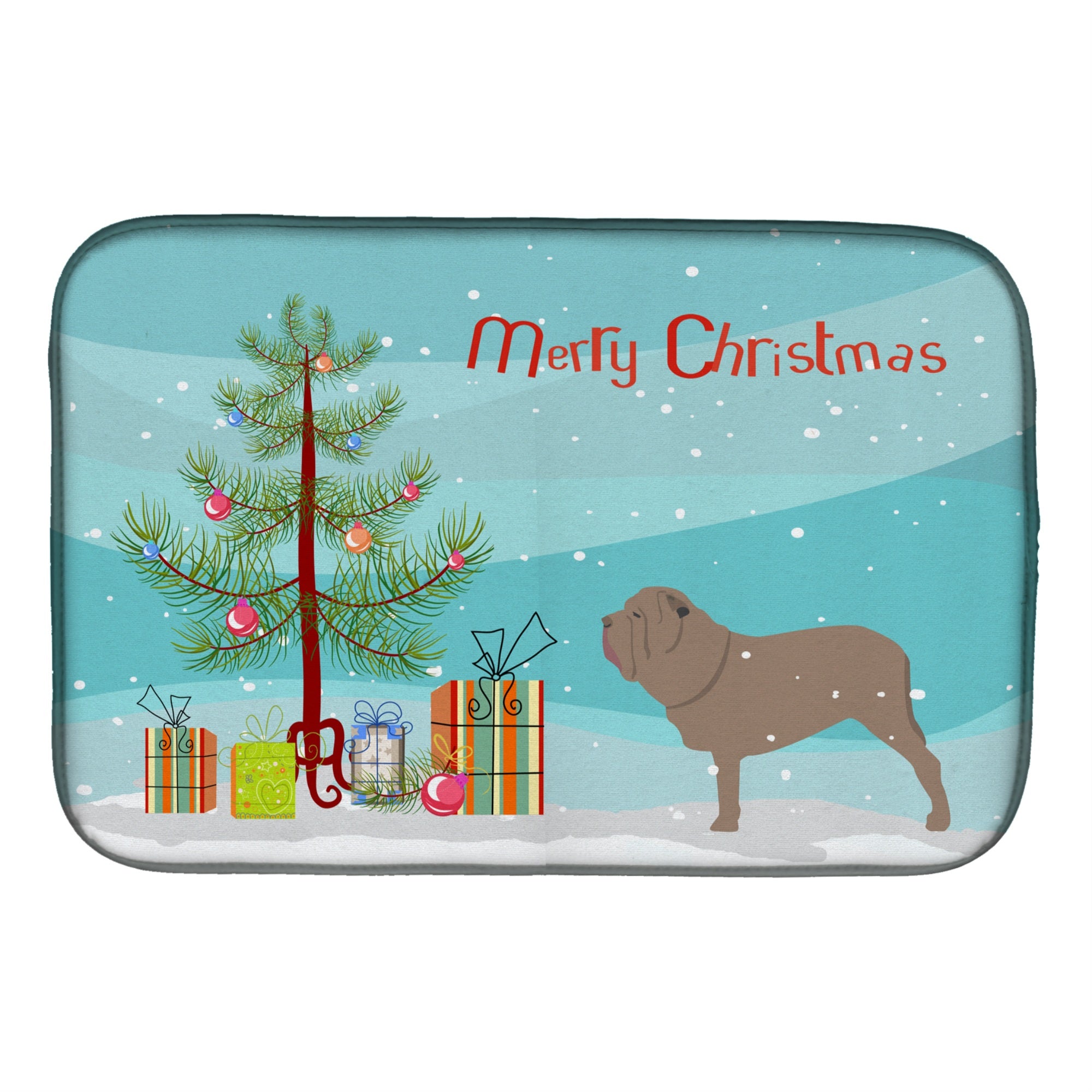 Caroline'S Treasures Neapolitan Mastiff Merry Christmas Tree Dish Drying Mat, 14 X 21, Multicolor