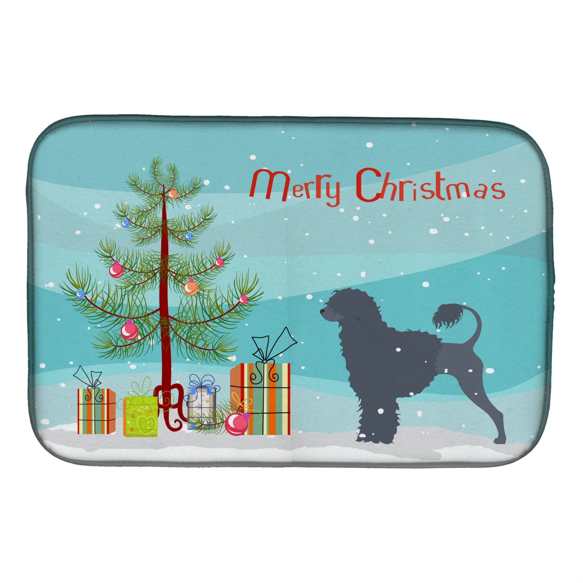 Caroline'S Treasures Portuguese Water Dog Merry Christmas Tree Dish Drying Mat, 14 X 21