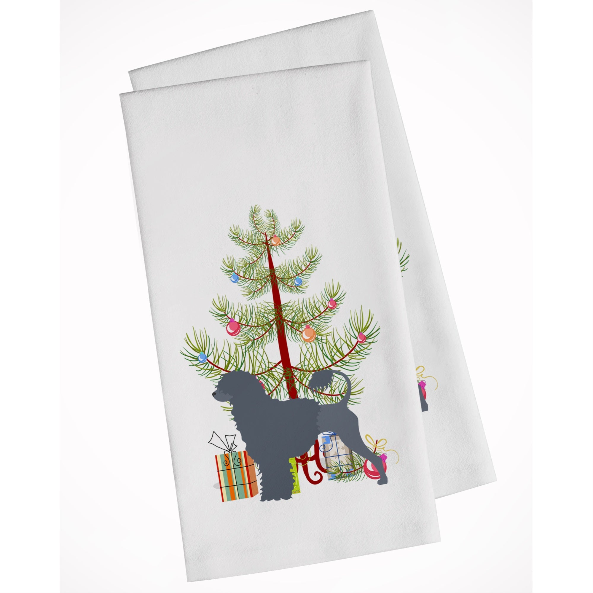 Portuguese Water Dog Merry Christmas Tree White Kitchen Towel Set Of 2