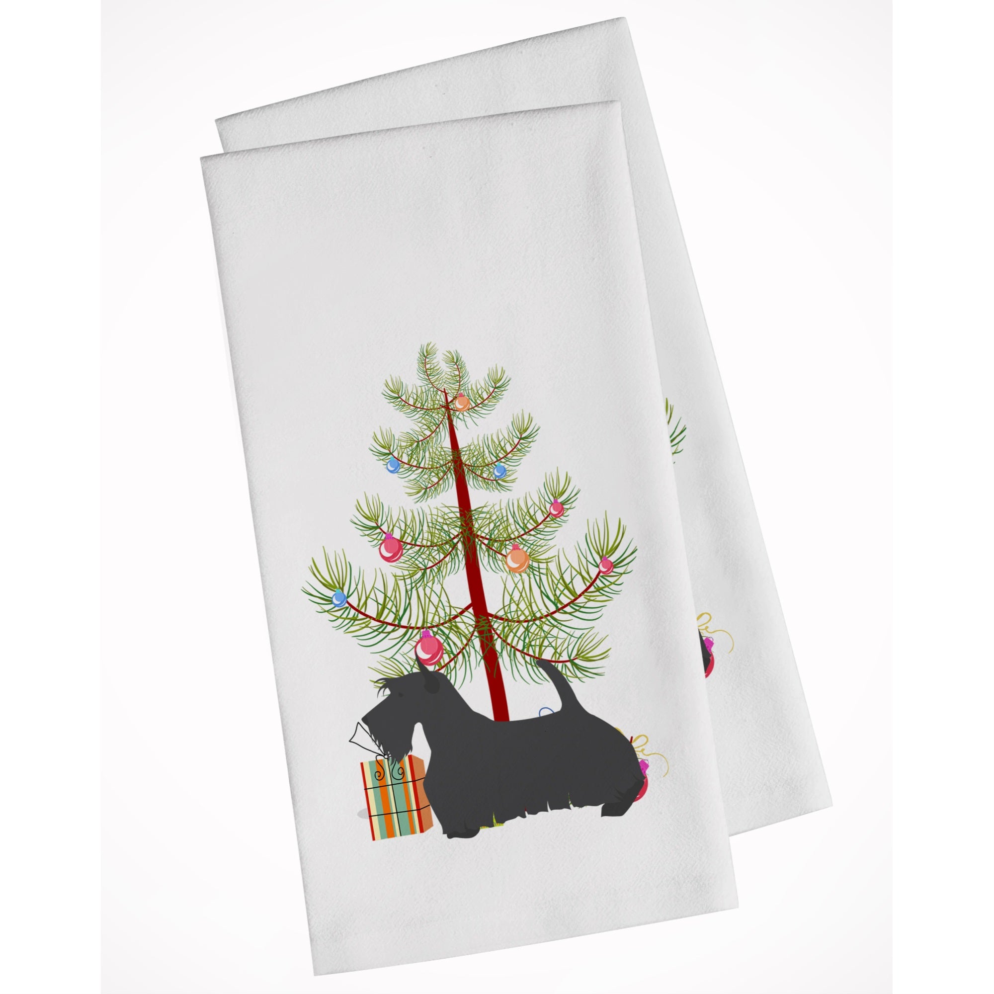 Scottish Terrier Merry Christmas Tree White Kitchen Towel Set Of 2