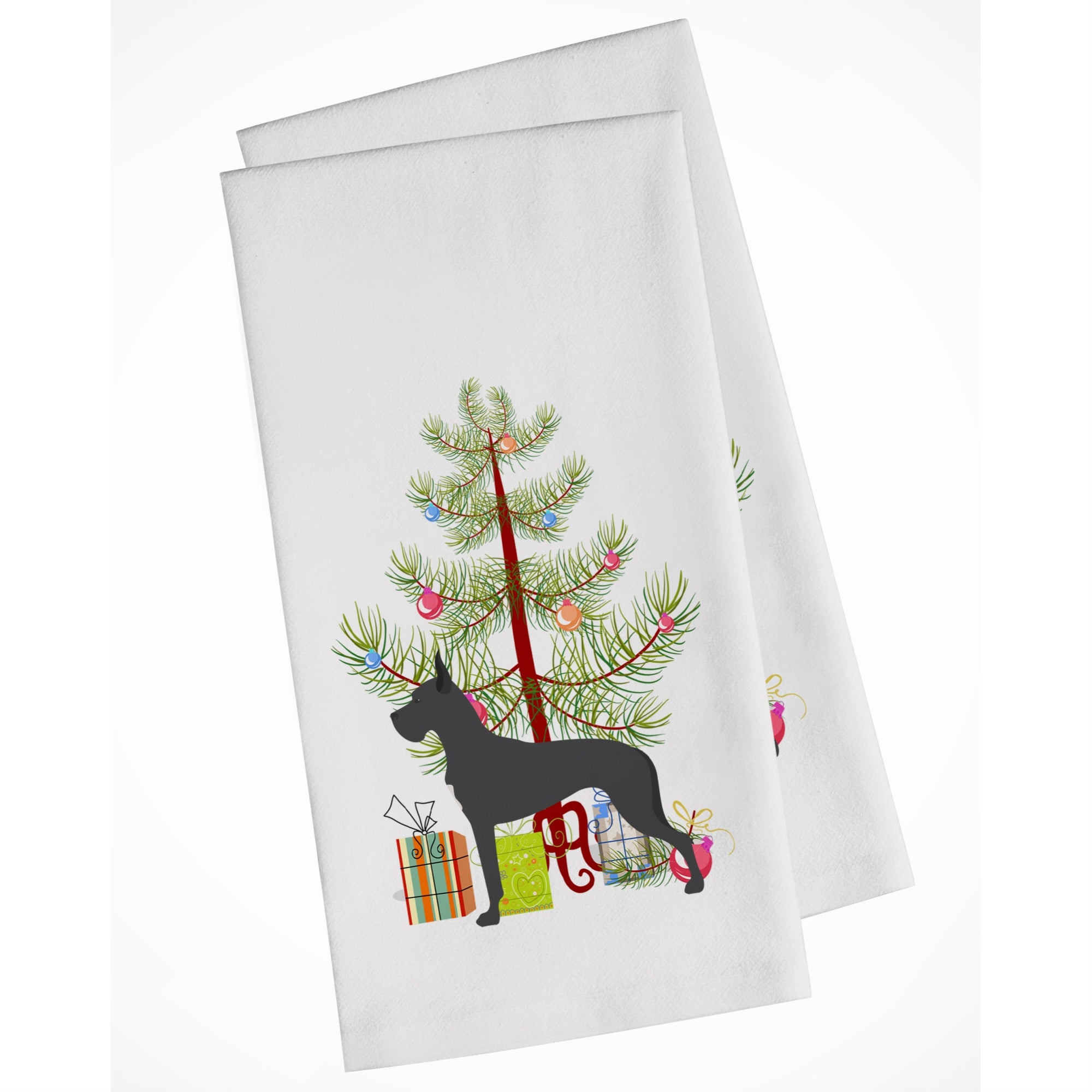 Great Dane Merry Christmas Tree White Kitchen Towel Set Of 2