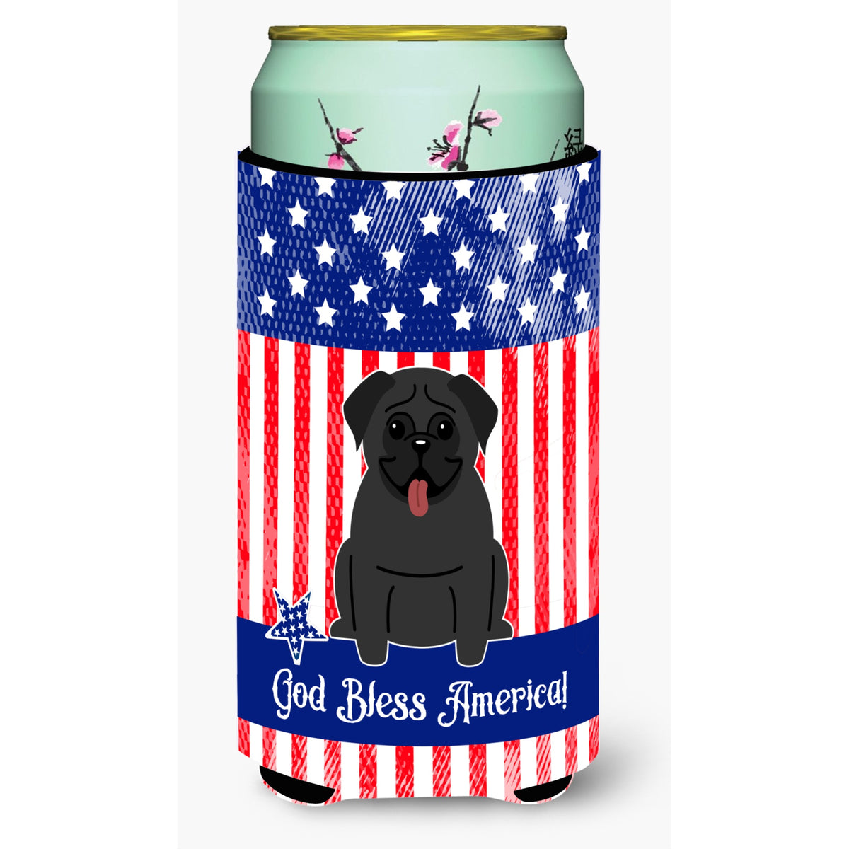 Caroline'S Treasures Bb3001Tbc Patriotic Usa Pug Black Tall Boy Hugger Cold-Beverage-Koozies, Multicolor