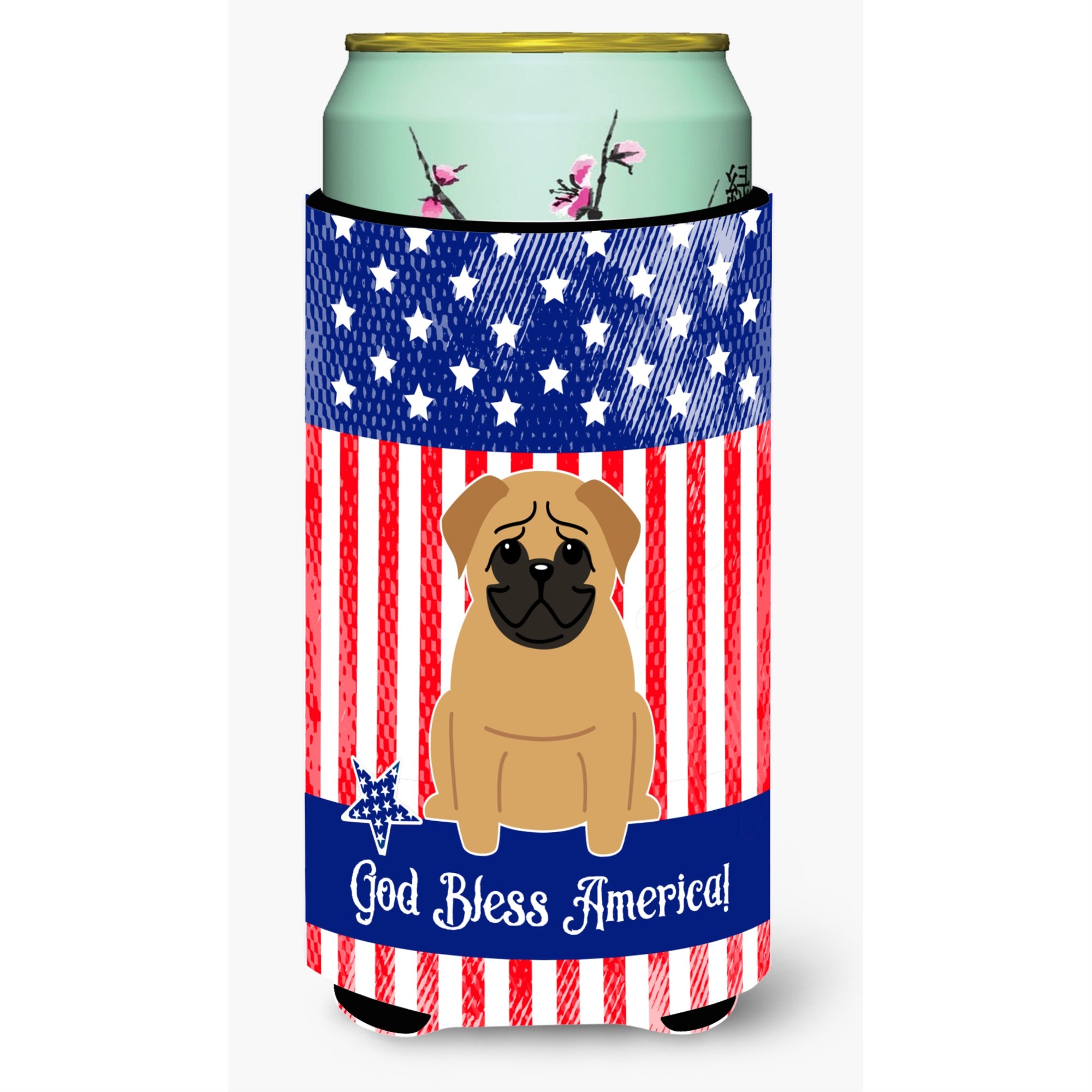 Caroline'S Treasures Bb3002Tbc Patriotic Usa Pug Brown Tall Boy Hugger Cold-Beverage-Koozies, Multicolor
