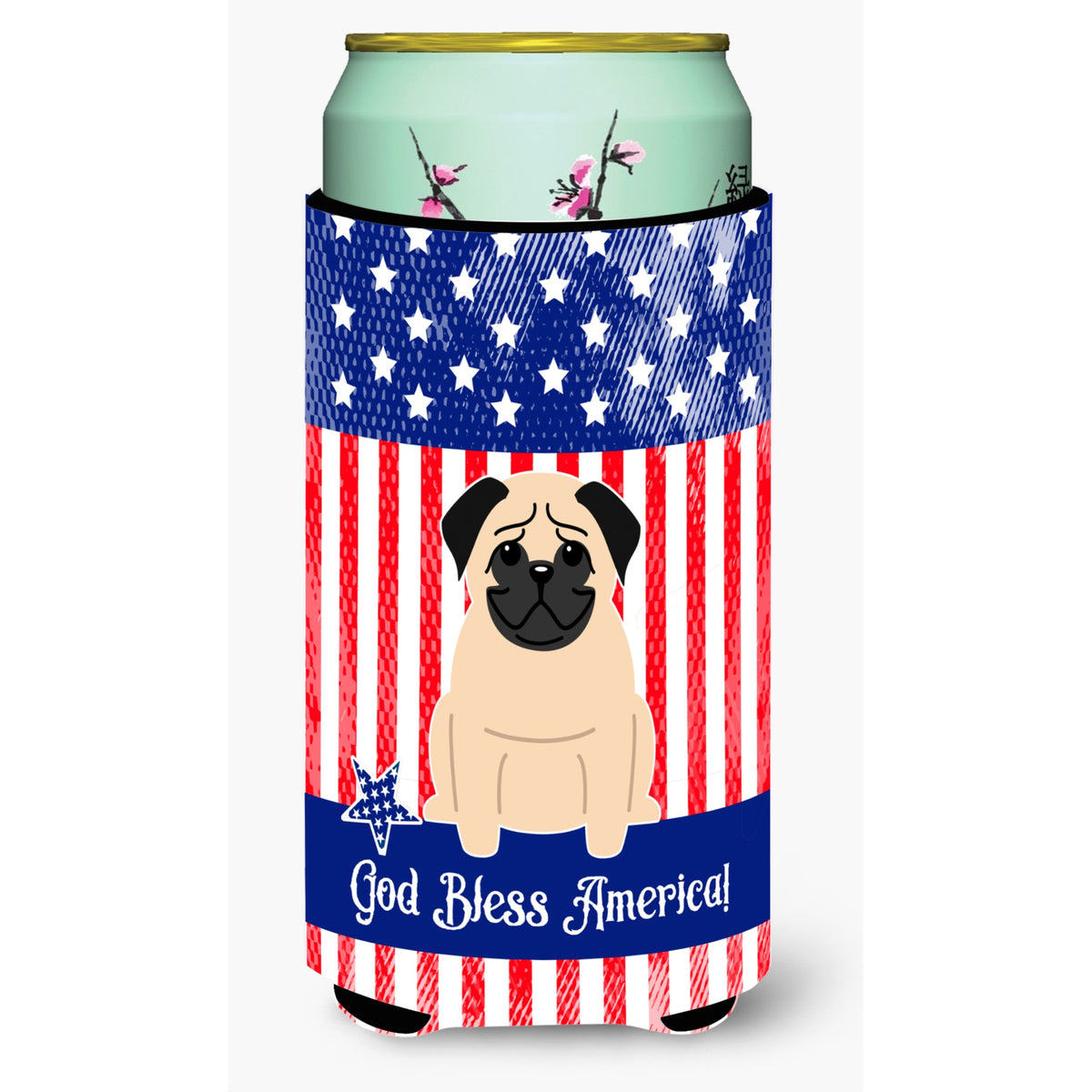 Caroline'S Treasures Bb3003Tbc Patriotic Usa Pug Fawn Tall Boy Hugger Cold-Beverage-Koozies, Multicolor