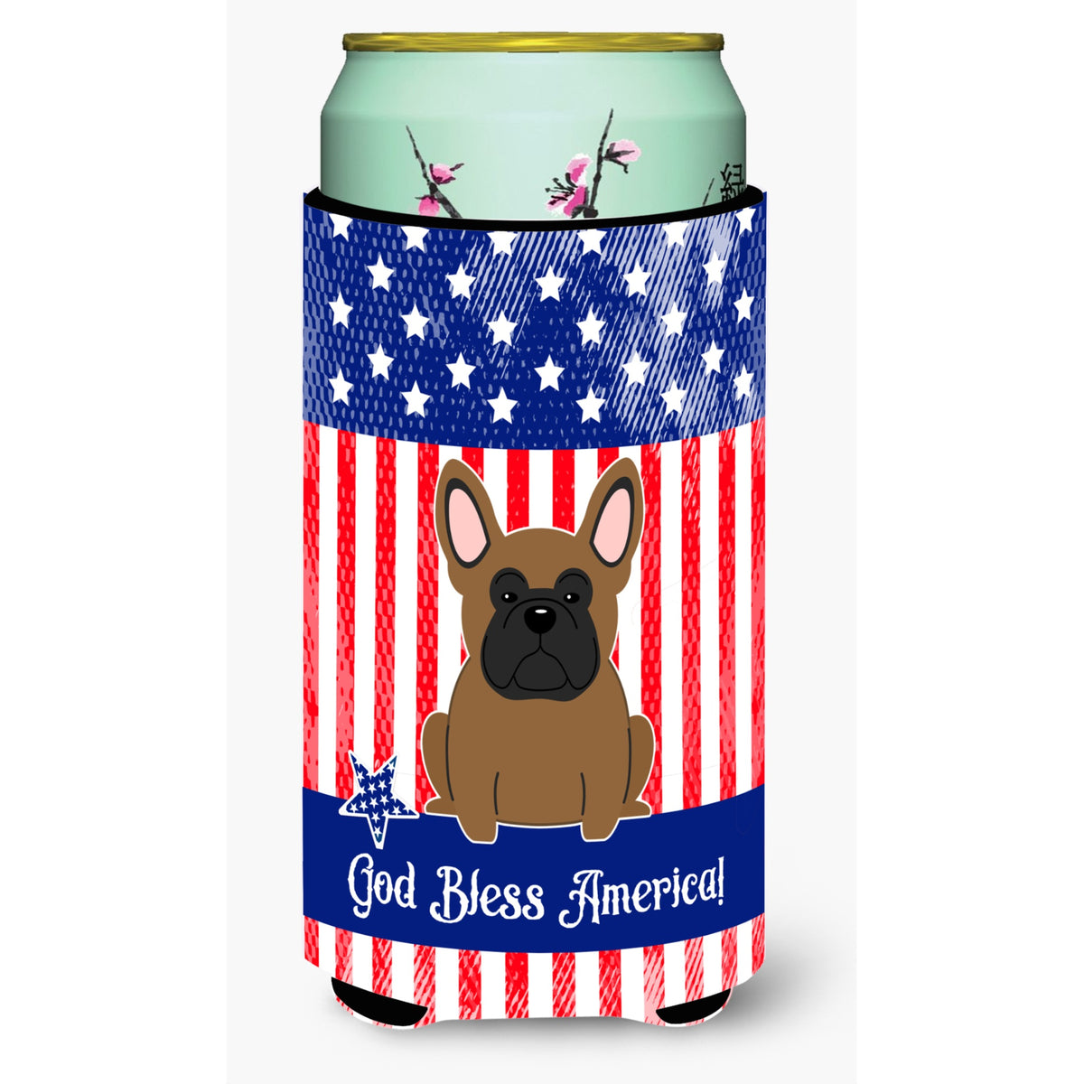 Caroline'S Treasures Bb3008Tbc Patriotic Usa French Bulldog Brown Tall Boy Hugger Cold-Beverage-Koozies, Multicolor