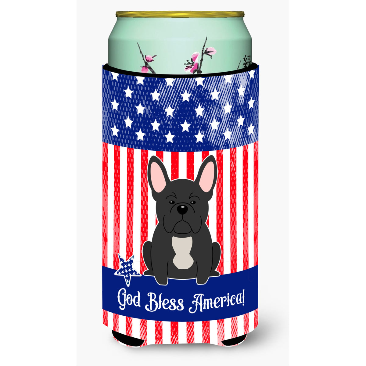 Caroline'S Treasures Bb3009Tbc Patriotic Usa French Bulldog Black Tall Boy Hugger Cold-Beverage-Koozies, Multicolor