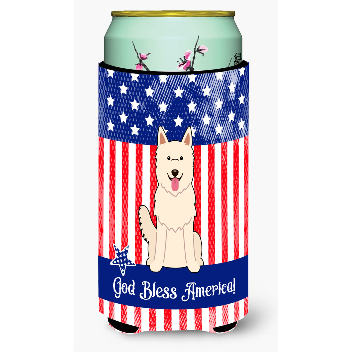 Caroline'S Treasures Bb3040Tbc Patriotic Usa White German Shepherd Tall Boy Hugger Cold-Beverage-Koozies, Multicolor