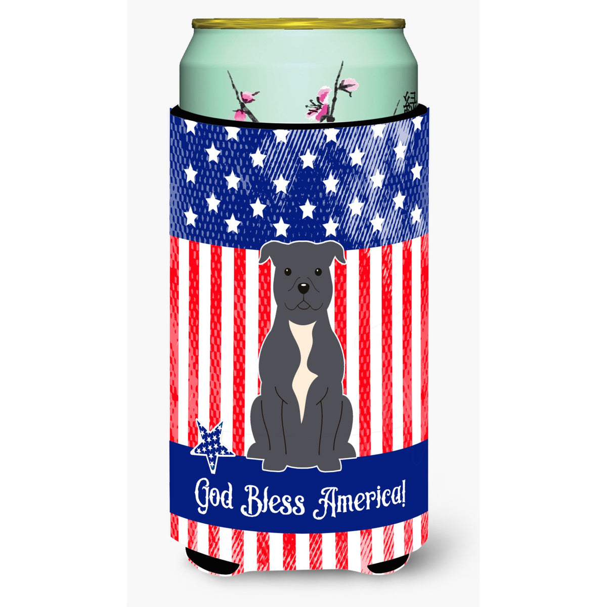 Caroline'S Treasures Bb3041Tbc Usa Staffordshire Bull Terrier Blue Tall Boy Hugger Cold-Beverage-Koozies, Multicolor