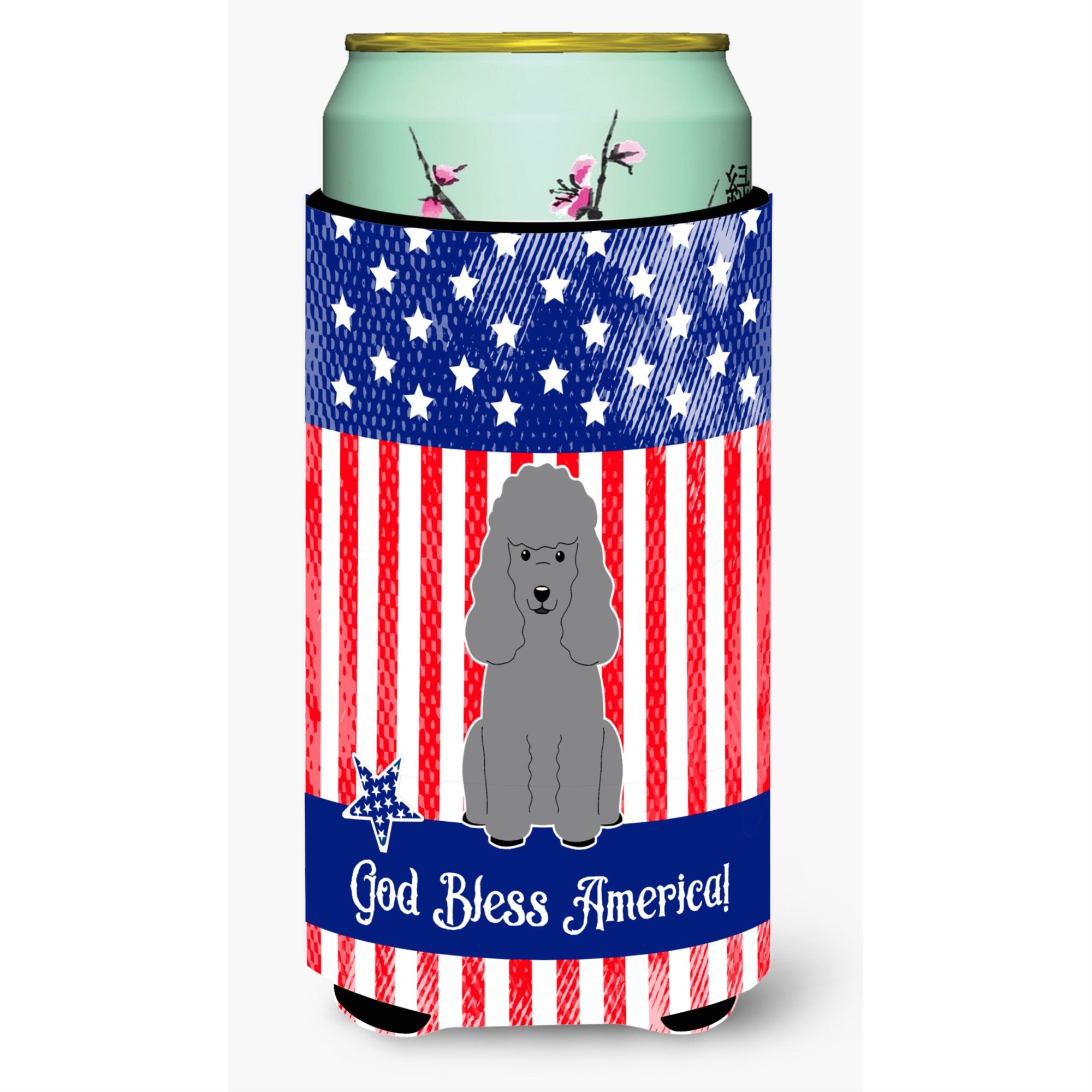 Caroline'S Treasures Bb3063Tbc Patriotic Usa Poodle Silver Tall Boy Hugger Cold-Beverage-Koozies, Multicolor